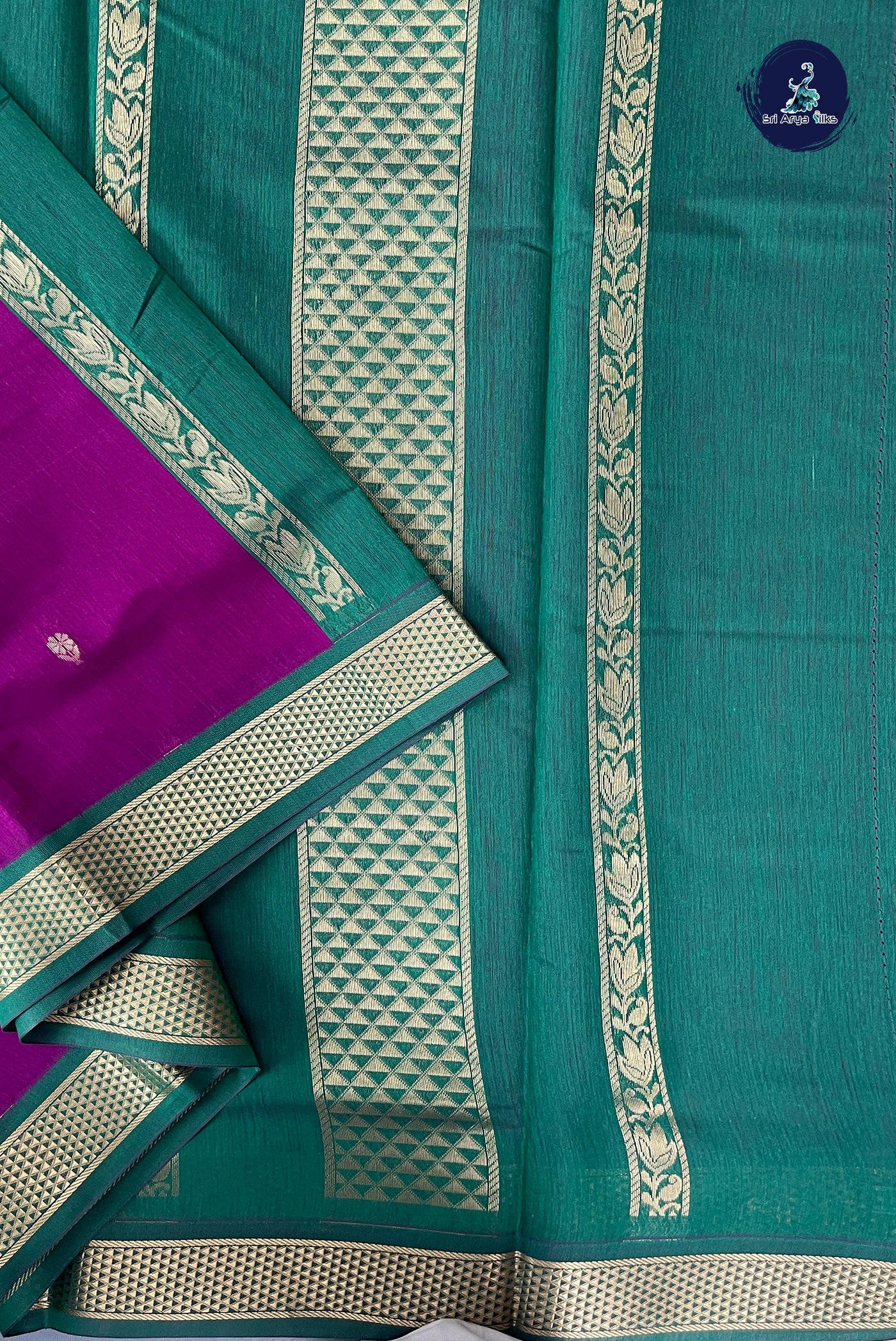 Purple Madisar Semi Silk Cotton Saree With Zari Buttas Pattern