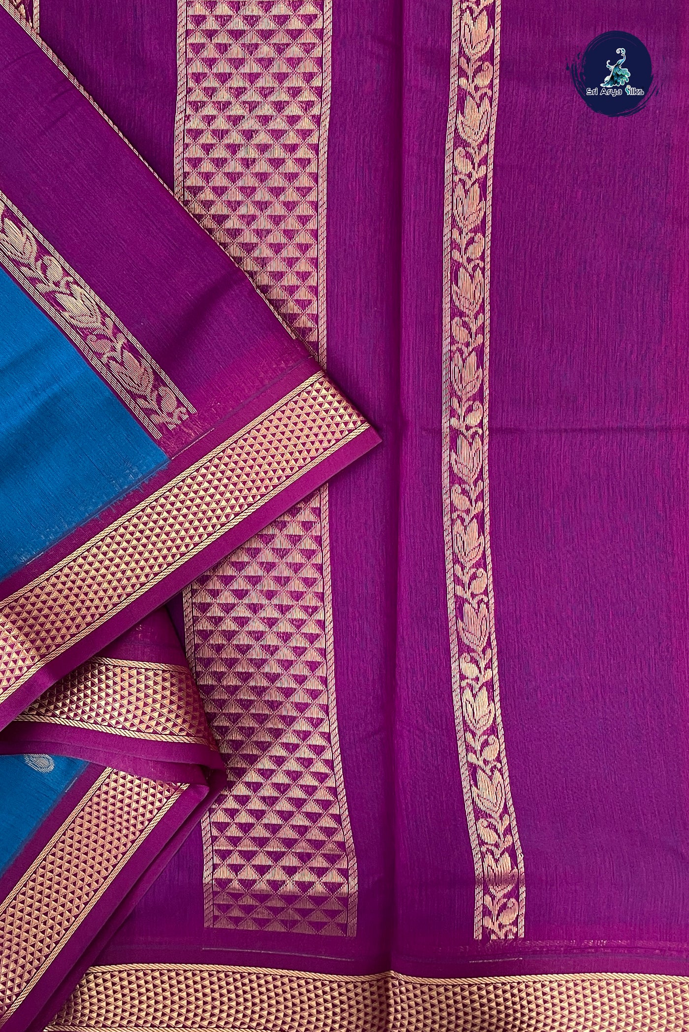 Blue Madisar Semi Silk Cotton Saree With Zari Buttas Pattern