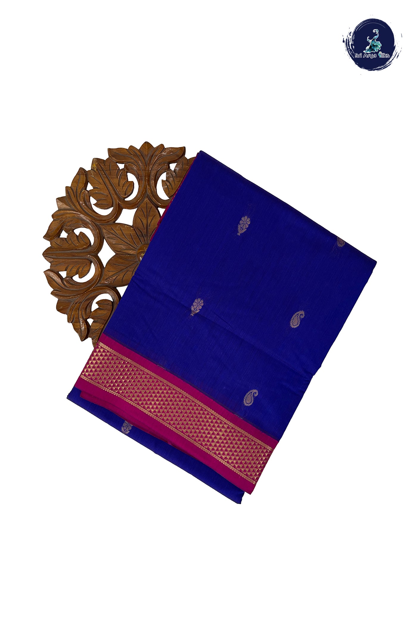Dark Blue Madisar Semi Silk Cotton Saree With Zari Buttas Pattern