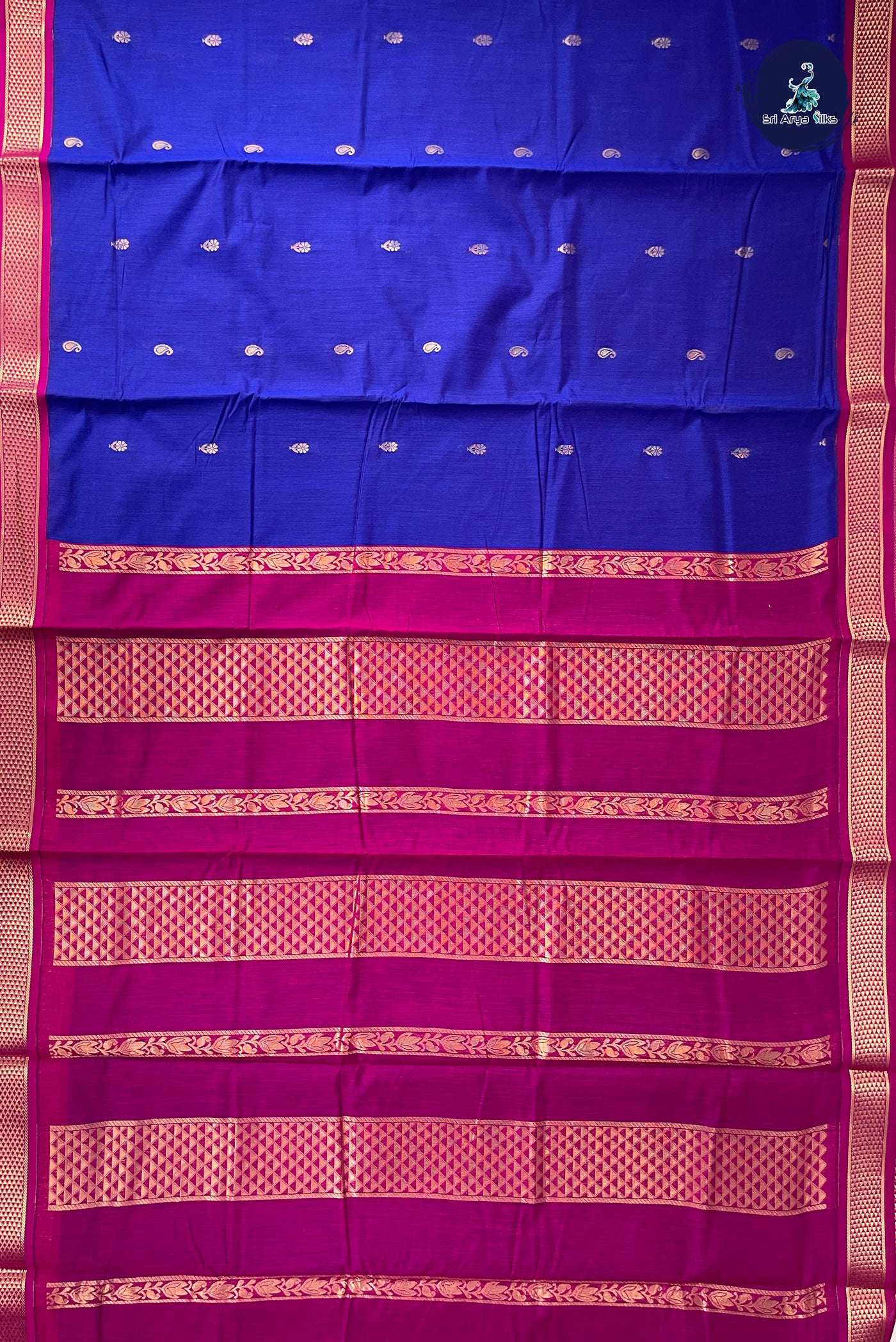 Dark Blue Madisar Semi Silk Cotton Saree With Zari Buttas Pattern