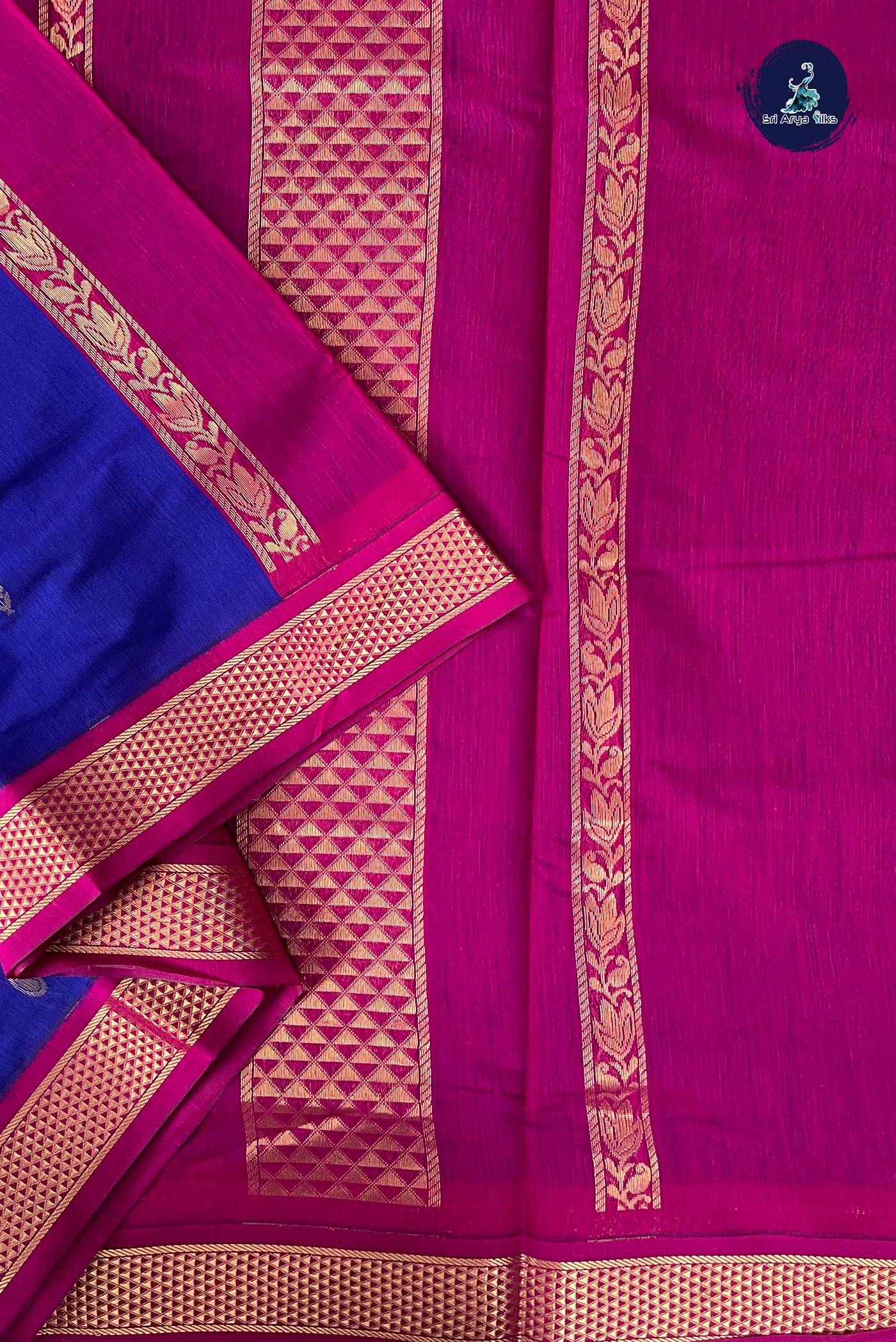 Dark Blue Madisar Semi Silk Cotton Saree With Zari Buttas Pattern