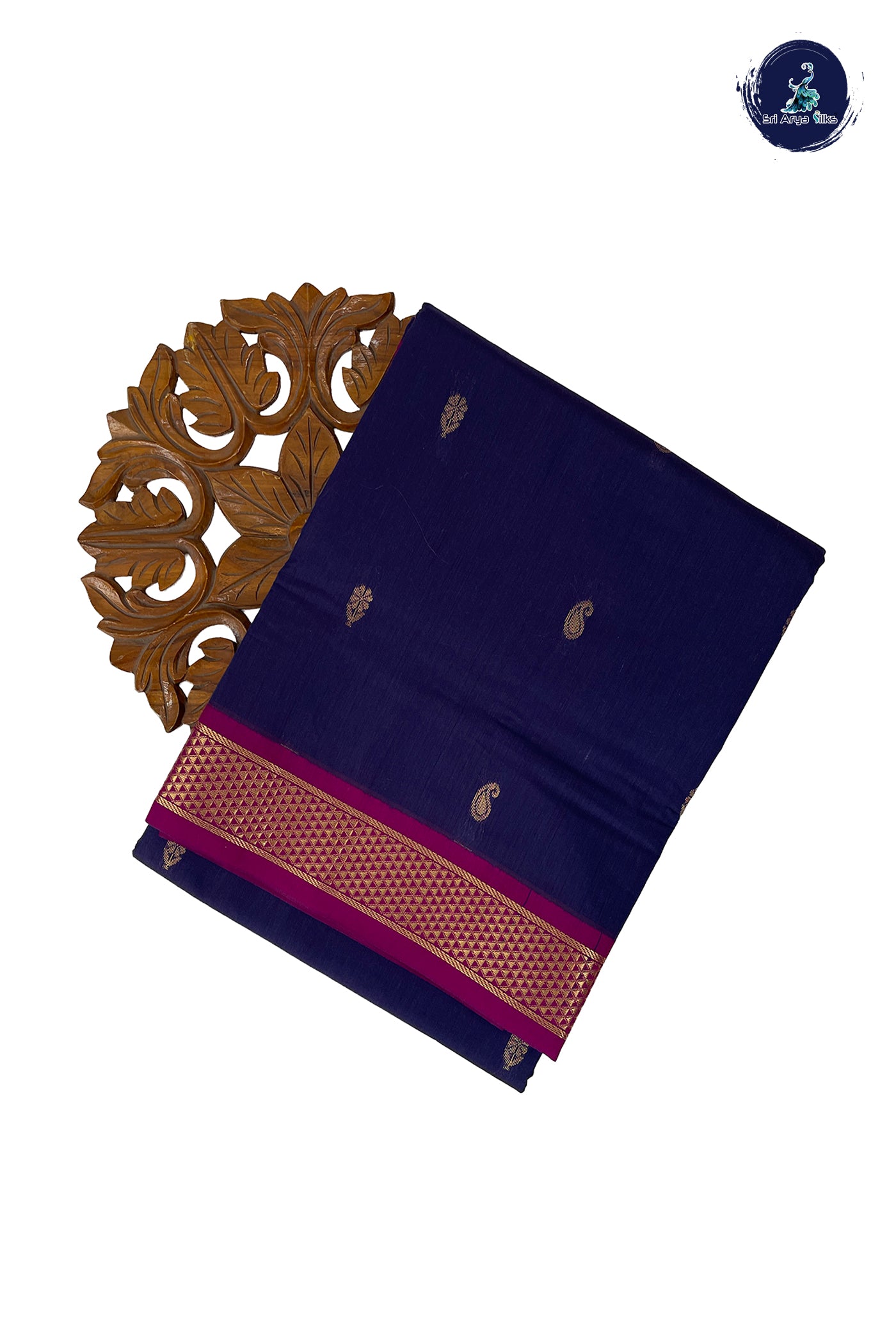 Navy Blue Madisar Semi Silk Cotton Saree With Zari Buttas Pattern
