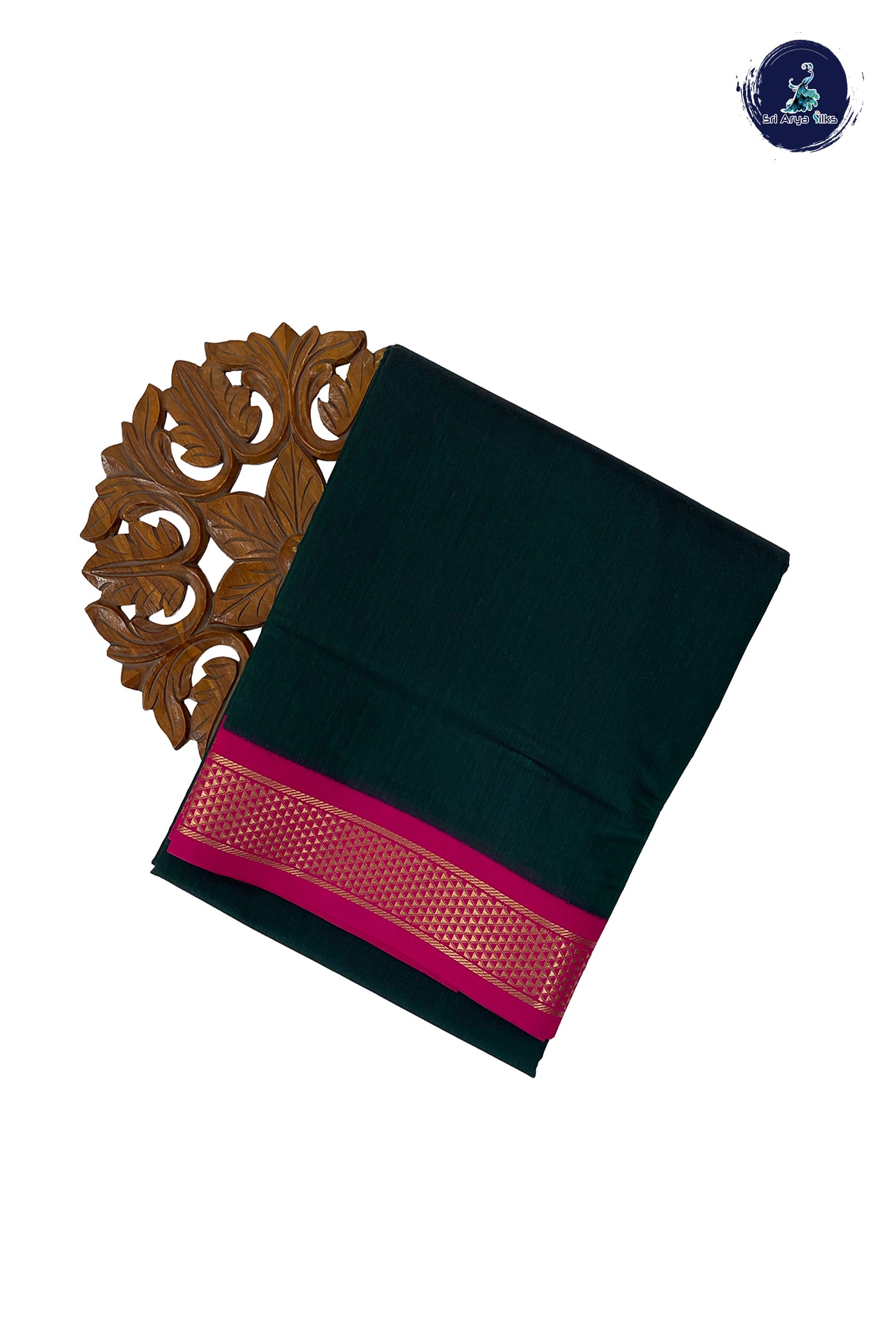 Dark Green Madisar Semi Silk Cotton Saree With Plain Pattern