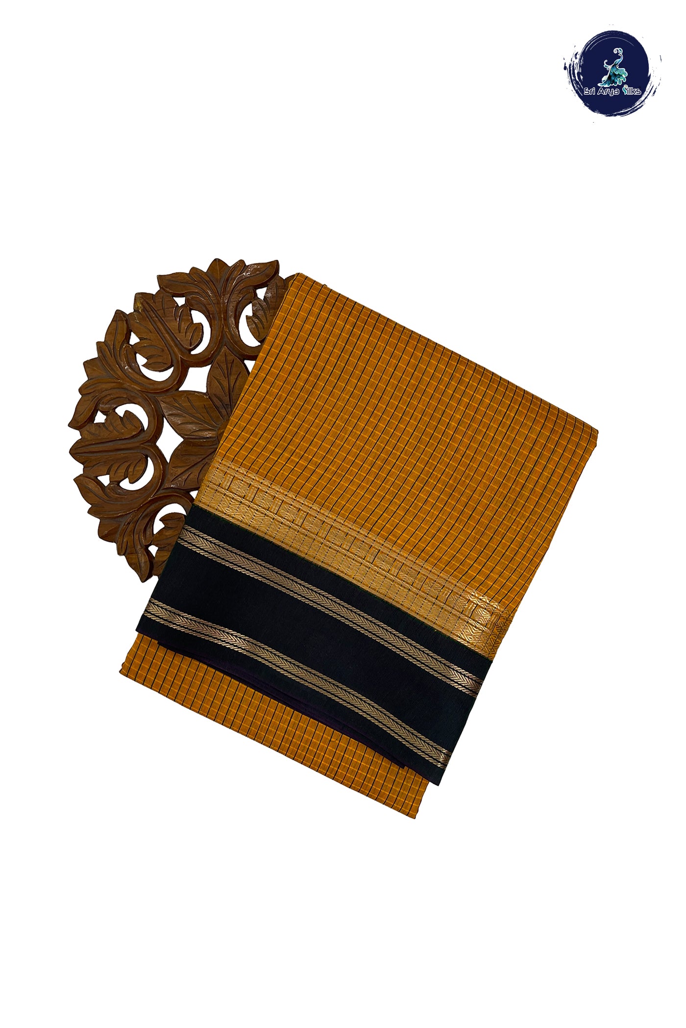 Mustard Yellow Madisar Semi Silk Cotton Saree With Checked Pattern