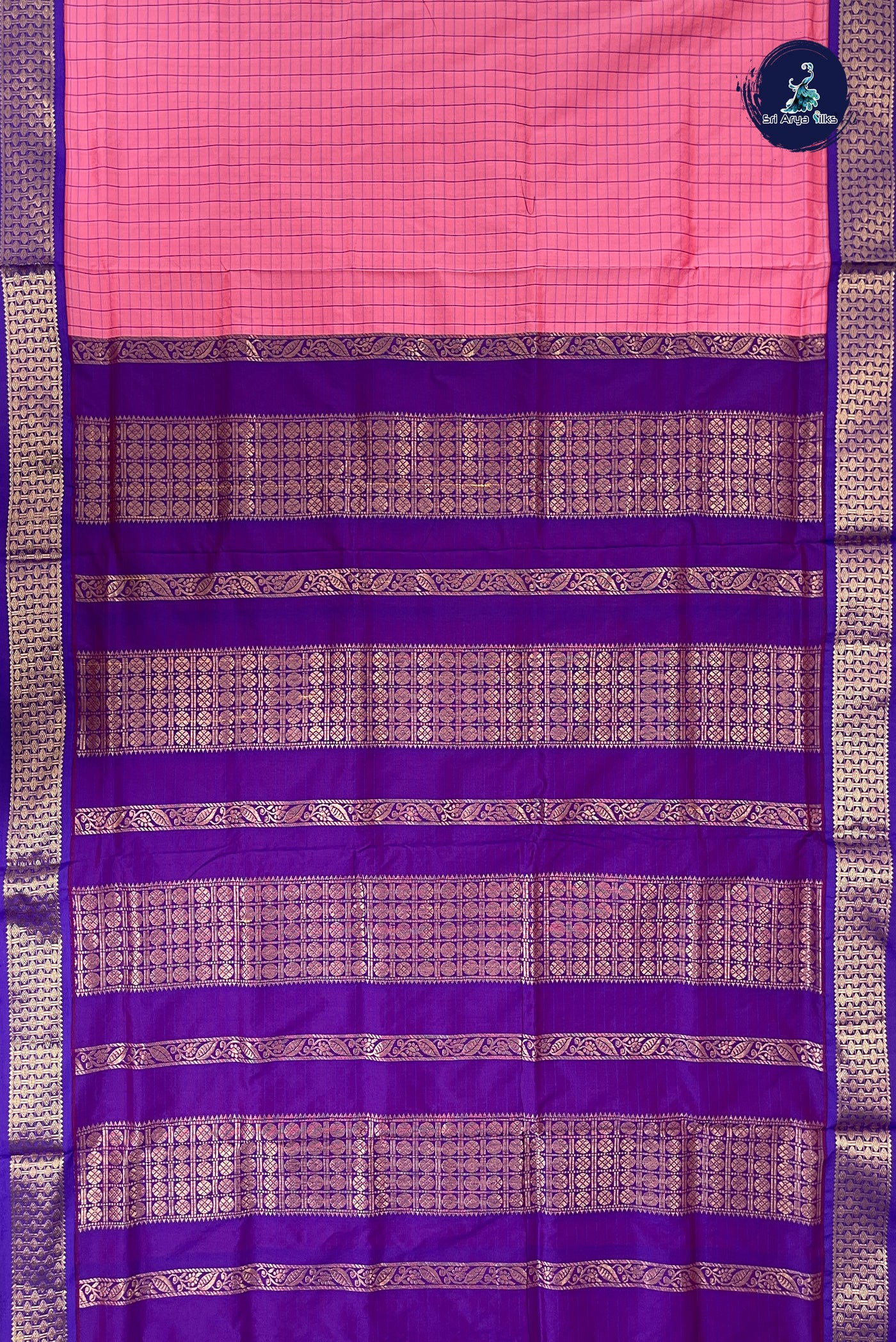 Pink Madisar Semi Silk Saree With Checked Pattern