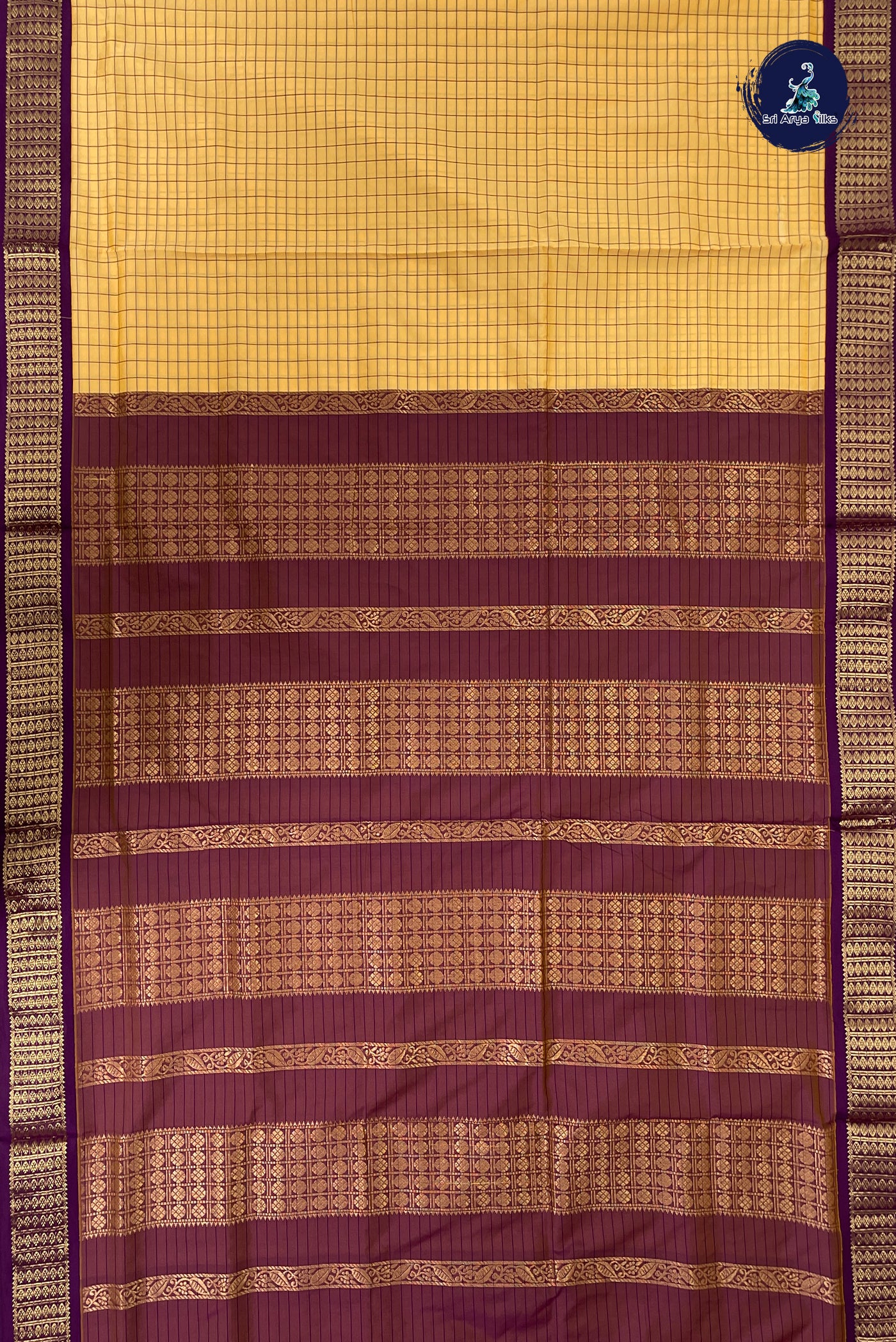 Cream Madisar Semi Silk Saree With Checked Pattern