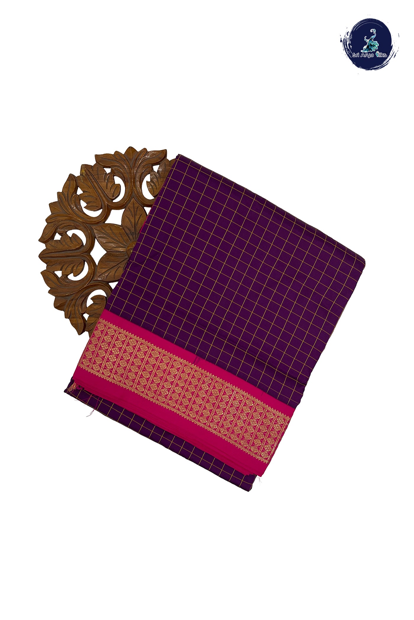 Jamun Madisar Semi Silk Saree With Checked Pattern