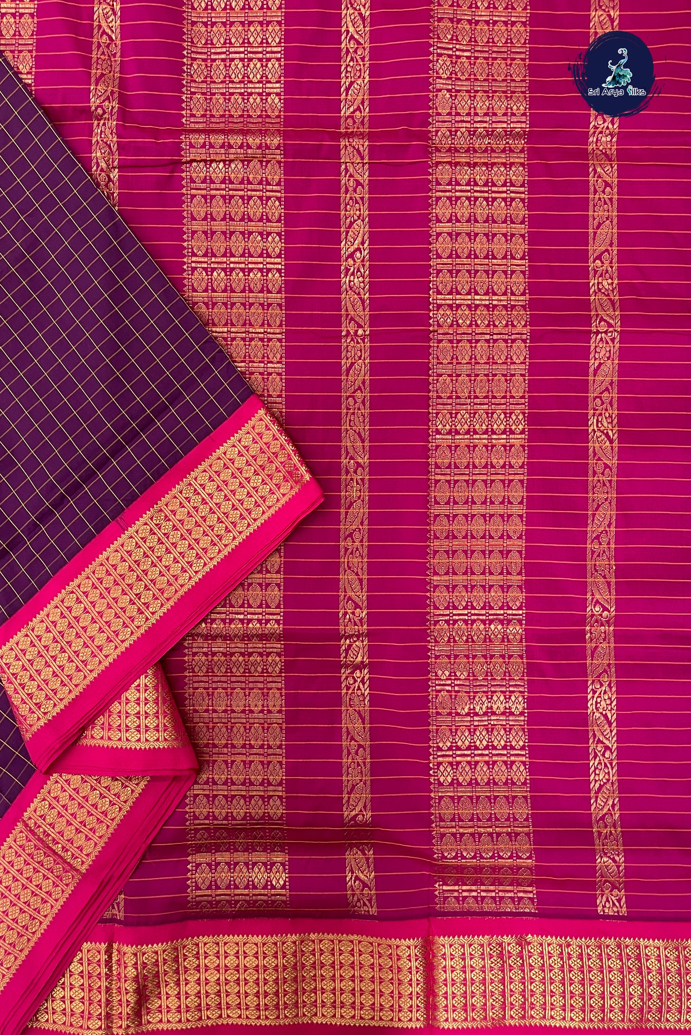 Jamun Madisar Semi Silk Saree With Checked Pattern