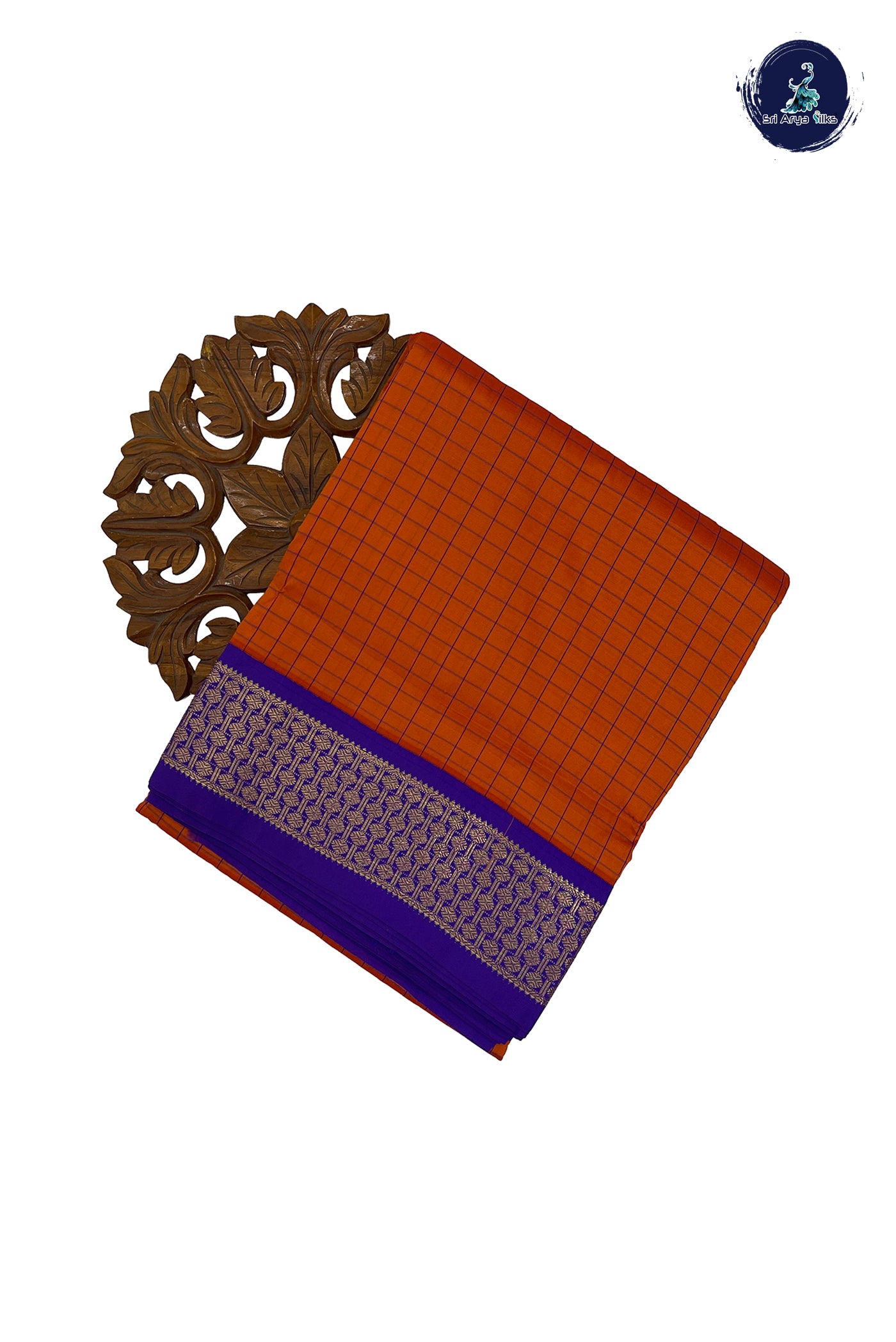 Orange Madisar Semi Silk Saree With Checked Pattern