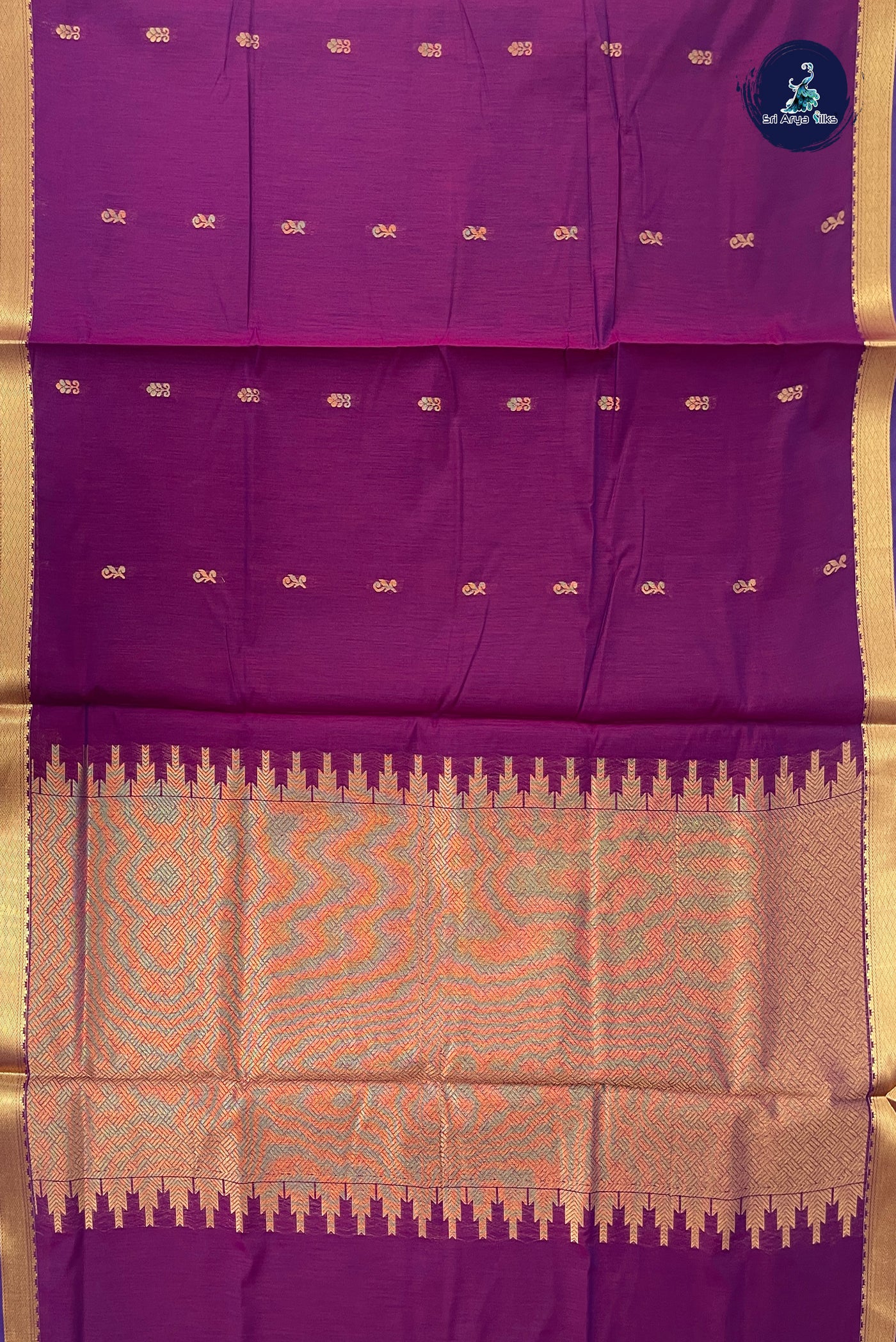 Dual Tone Purple Madisar Semi Silk Cotton Saree With Zari Buttas Pattern