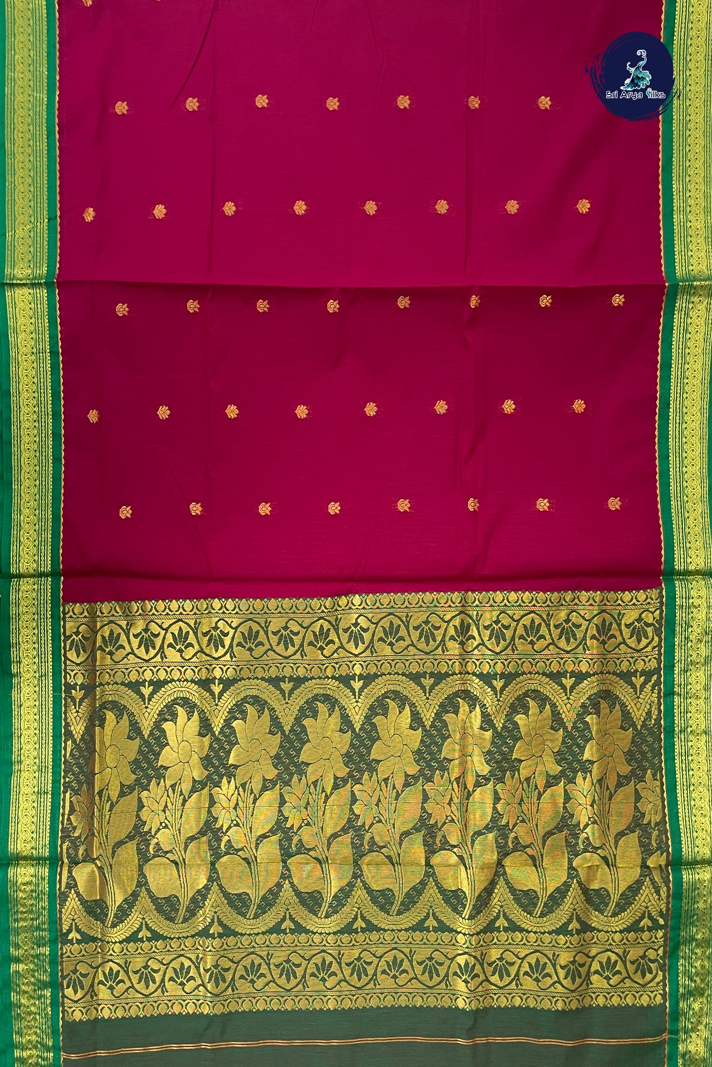Maroon Madisar Semi Silk Cotton Saree With Zari Buttas Pattern