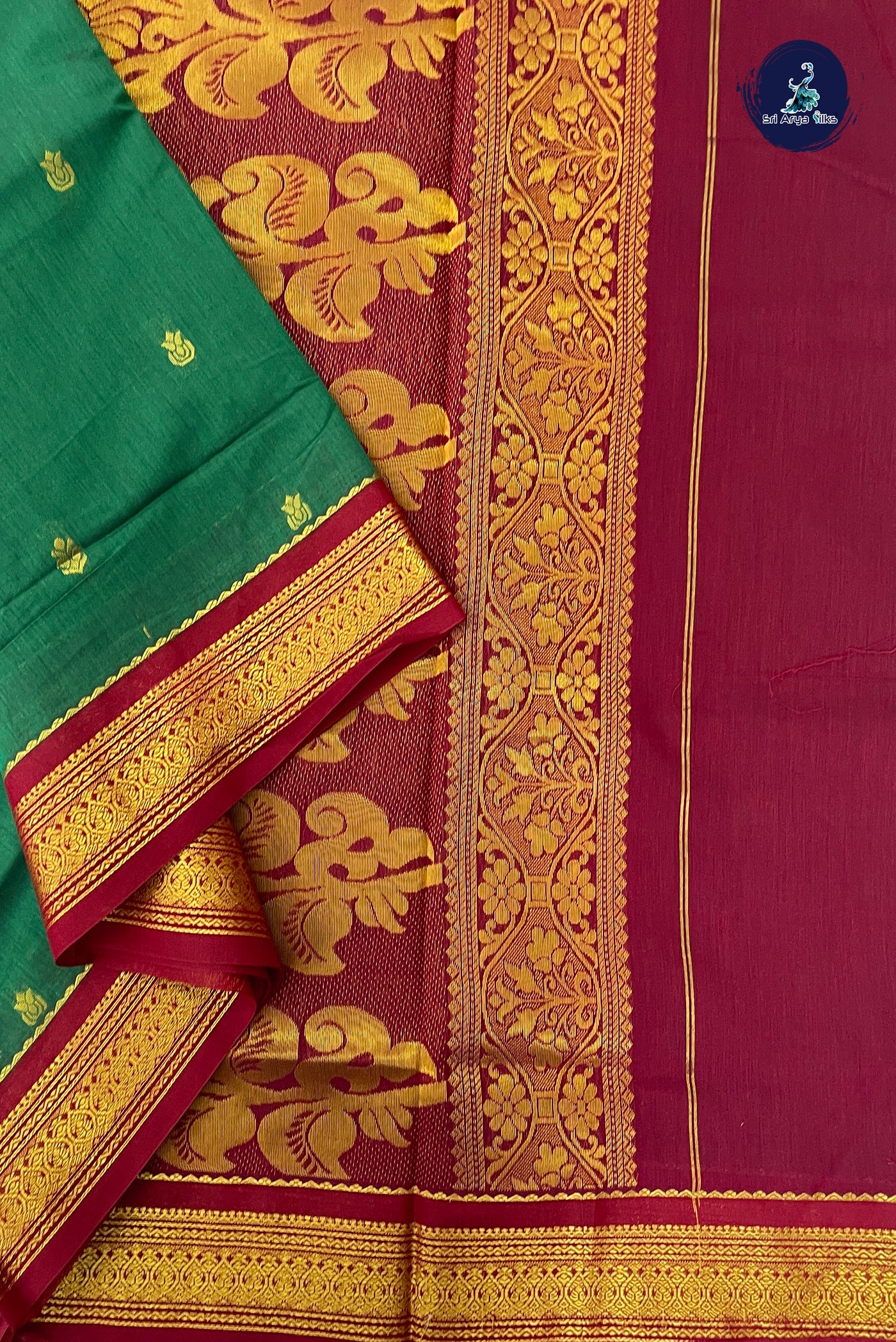 Green Madisar Semi Silk Cotton Saree With Zari Buttas Pattern