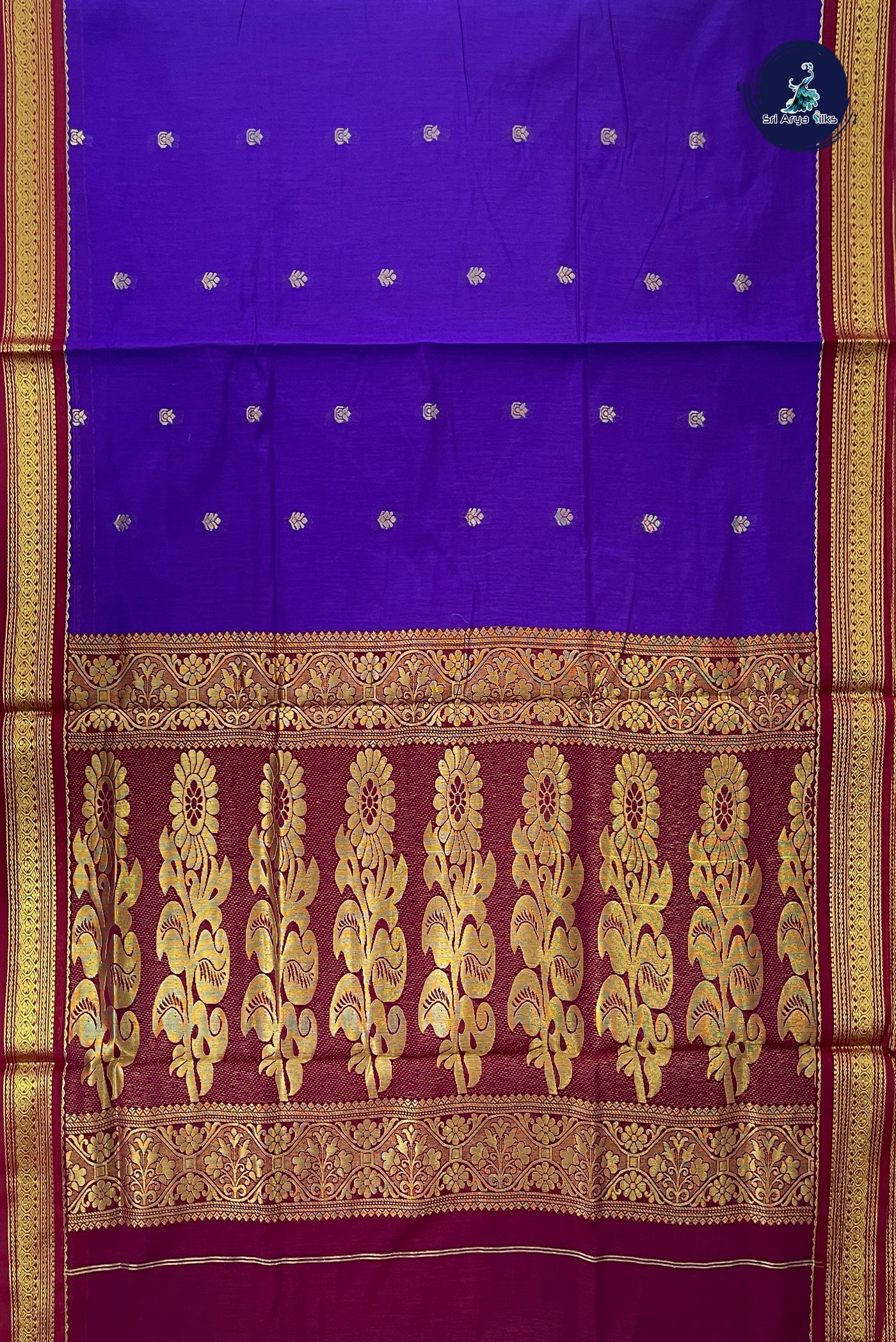 Violet Madisar Semi Silk Cotton Saree With Zari Buttas Pattern