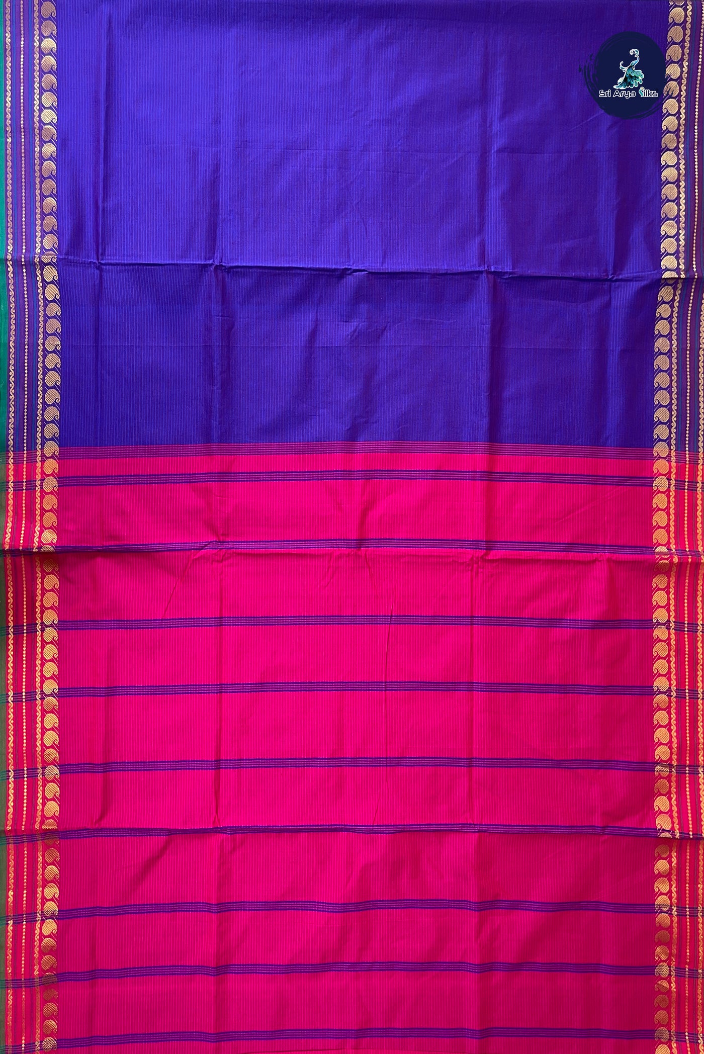Dual Tone Violet Half Pure Madisar Silk Cotton Saree With Doria Lines Pattern