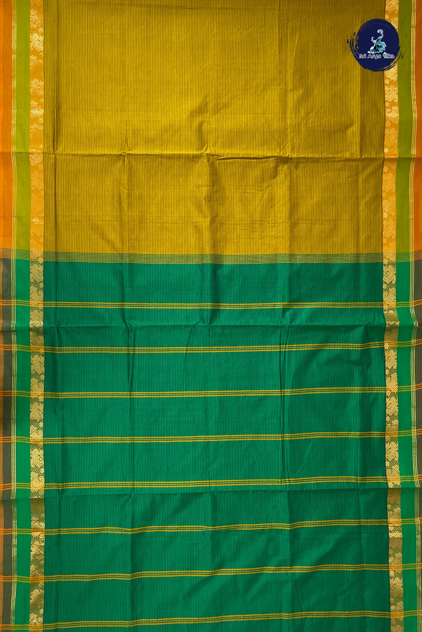 Honey Yellow Half Pure Madisar Silk Cotton Saree With Doria Lines Pattern