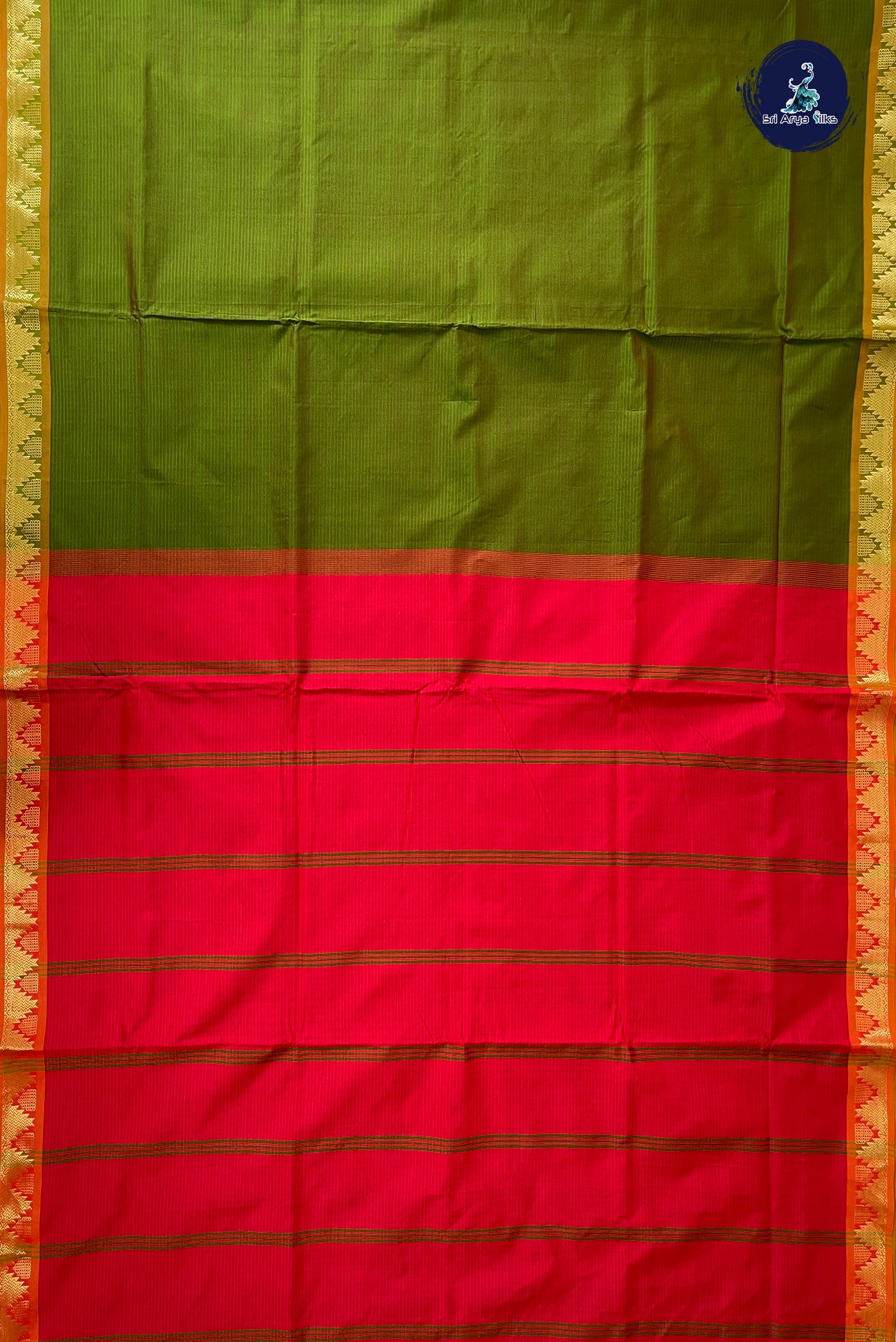 Dual Tone Green Half Pure Madisar Silk Cotton Saree With Doria Lines Pattern
