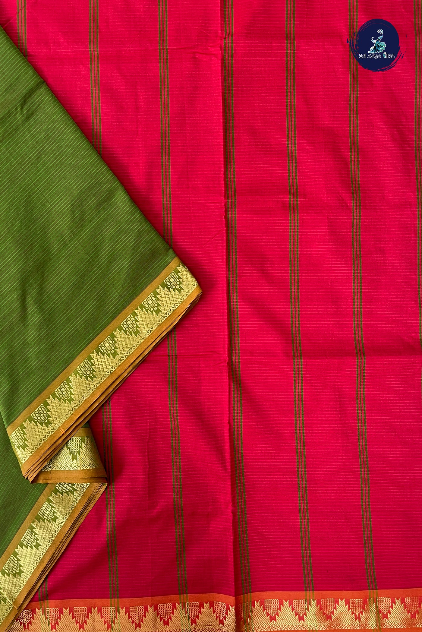 Dual Tone Green Half Pure Madisar Silk Cotton Saree With Doria Lines Pattern