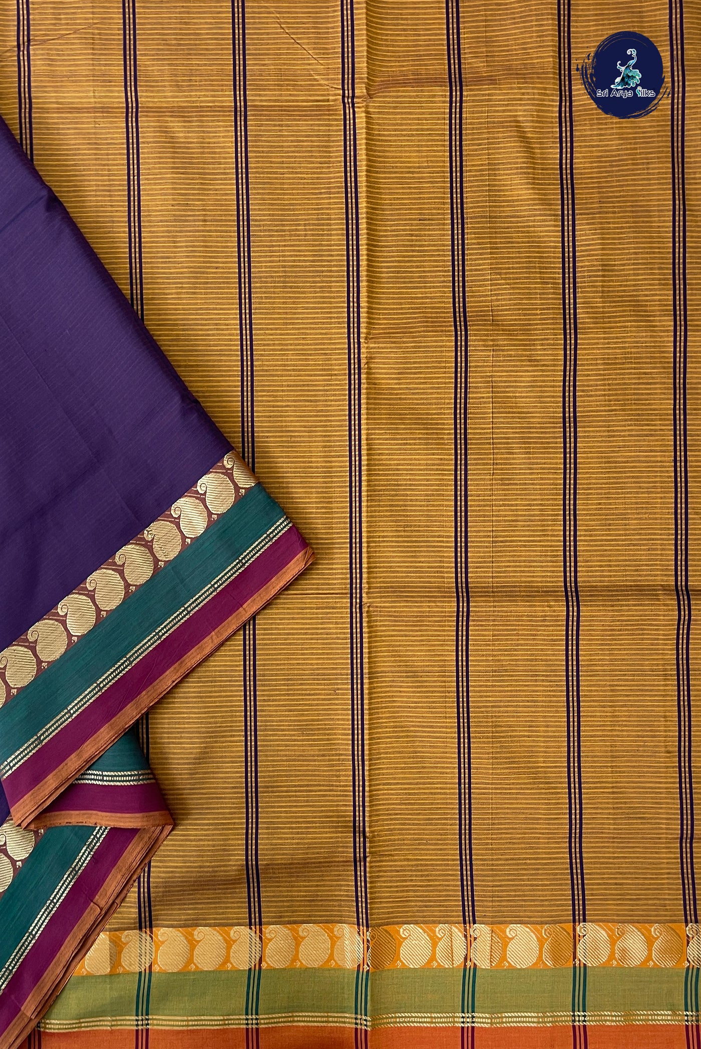 Coffee Brown Half Pure Madisar Silk Cotton Saree With Doria Lines Pattern