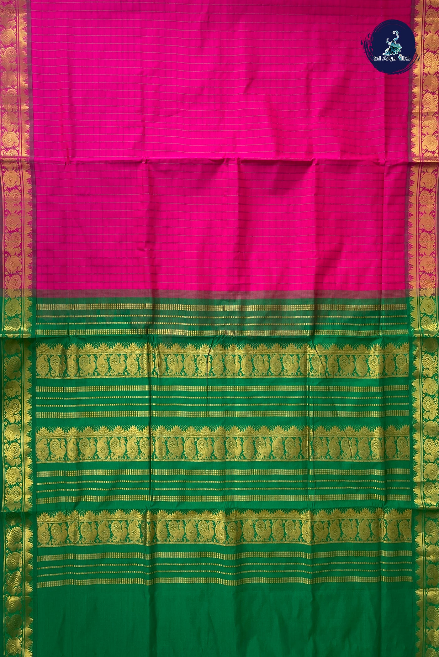 Pink Half Pure Madisar Silk Cotton Saree With Checked Pattern