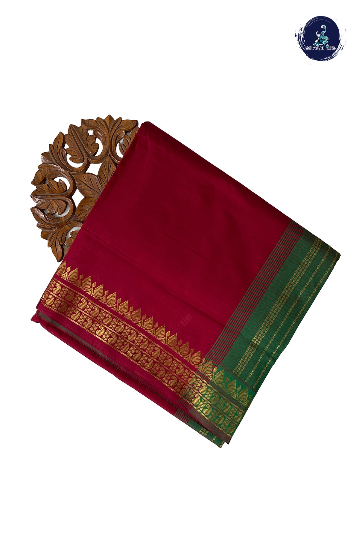 Maroon Half Pure Madisar Silk Cotton Saree With Plain Pattern