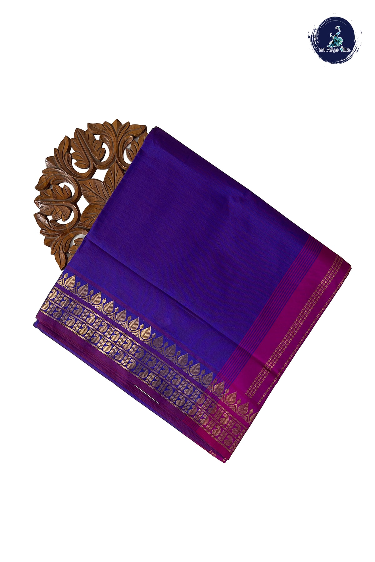 Dual Tone Violet Half Pure Madisar Silk Cotton Saree With Plain Pattern