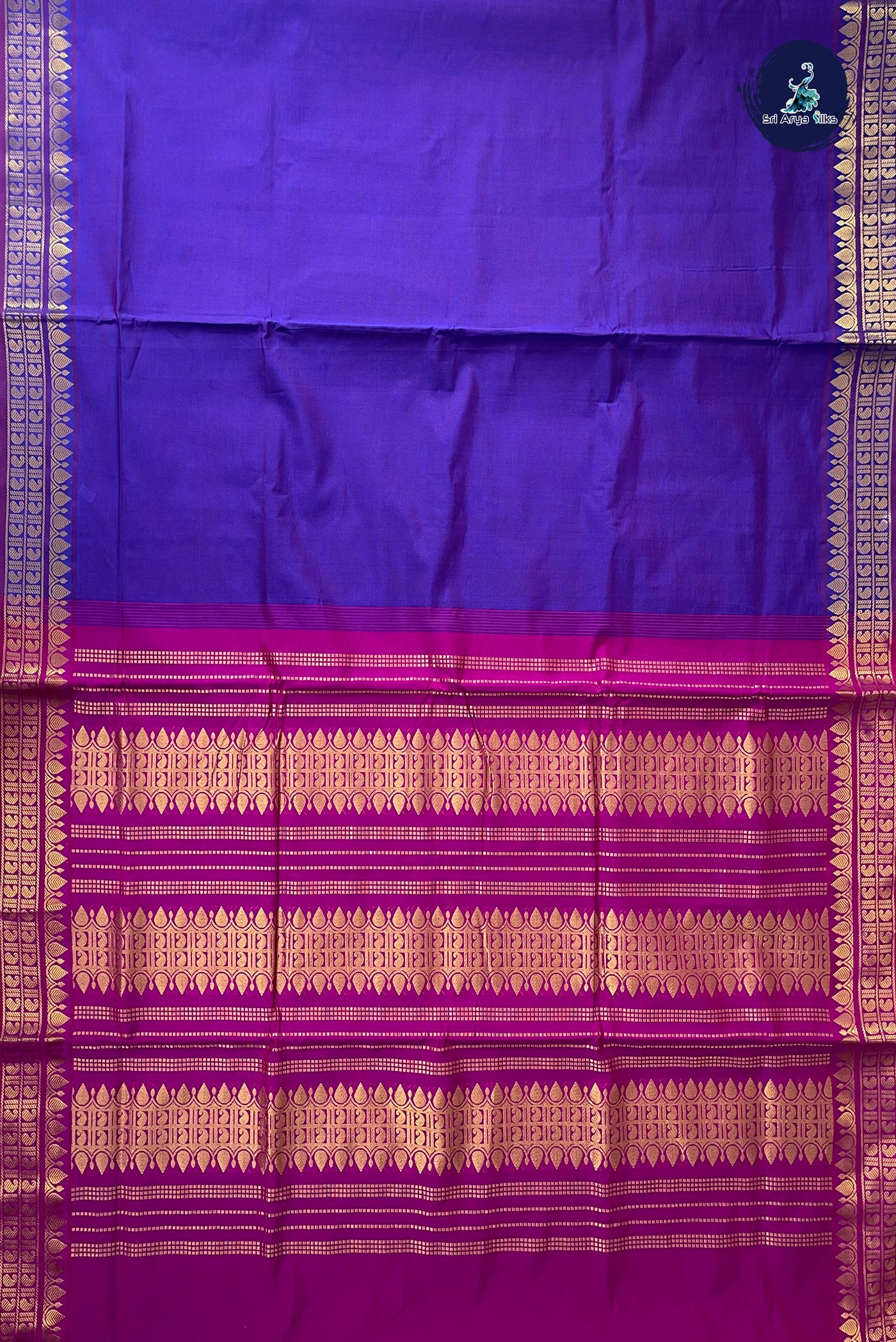 Dual Tone Violet Half Pure Madisar Silk Cotton Saree With Plain Pattern