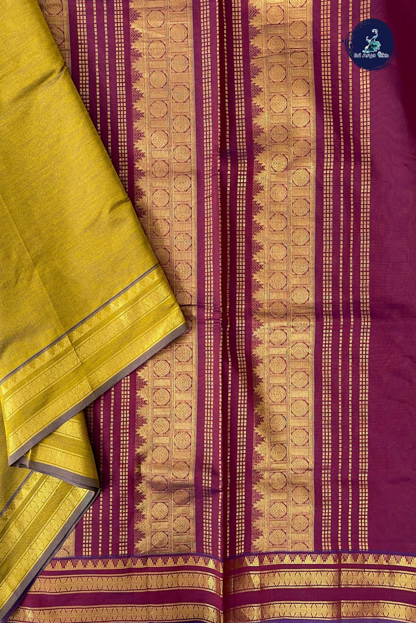 Honey Brown Half Pure Madisar Silk Cotton Saree With Plain Pattern