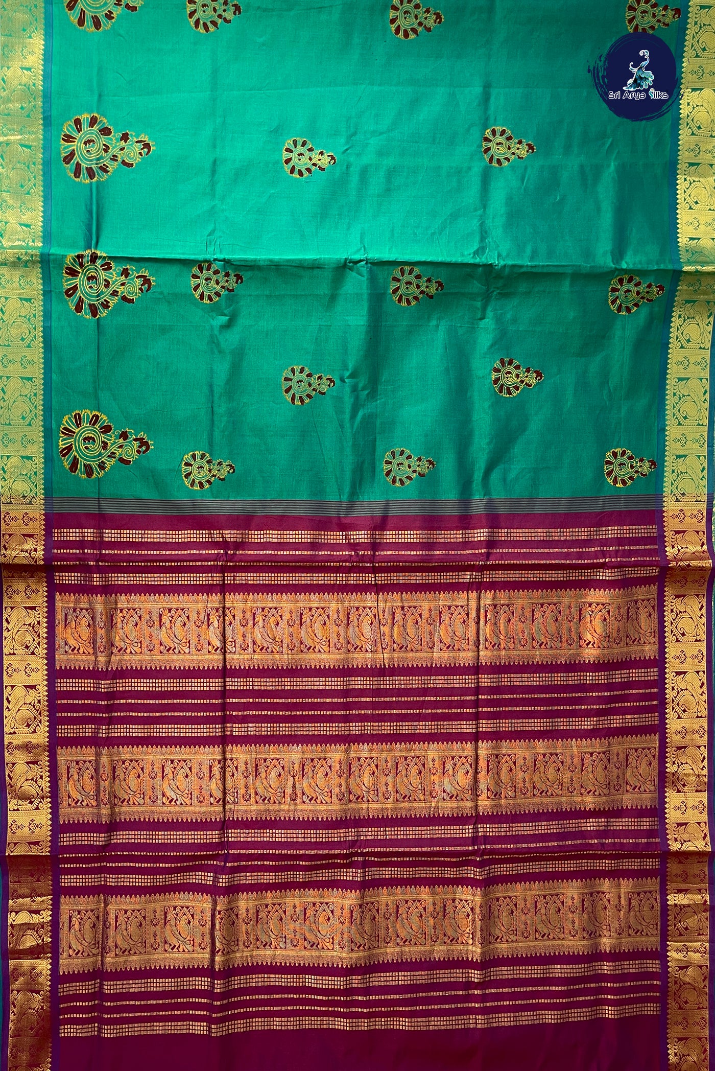 Green Half Pure Madisar Silk Cotton Saree With Printed Pattern