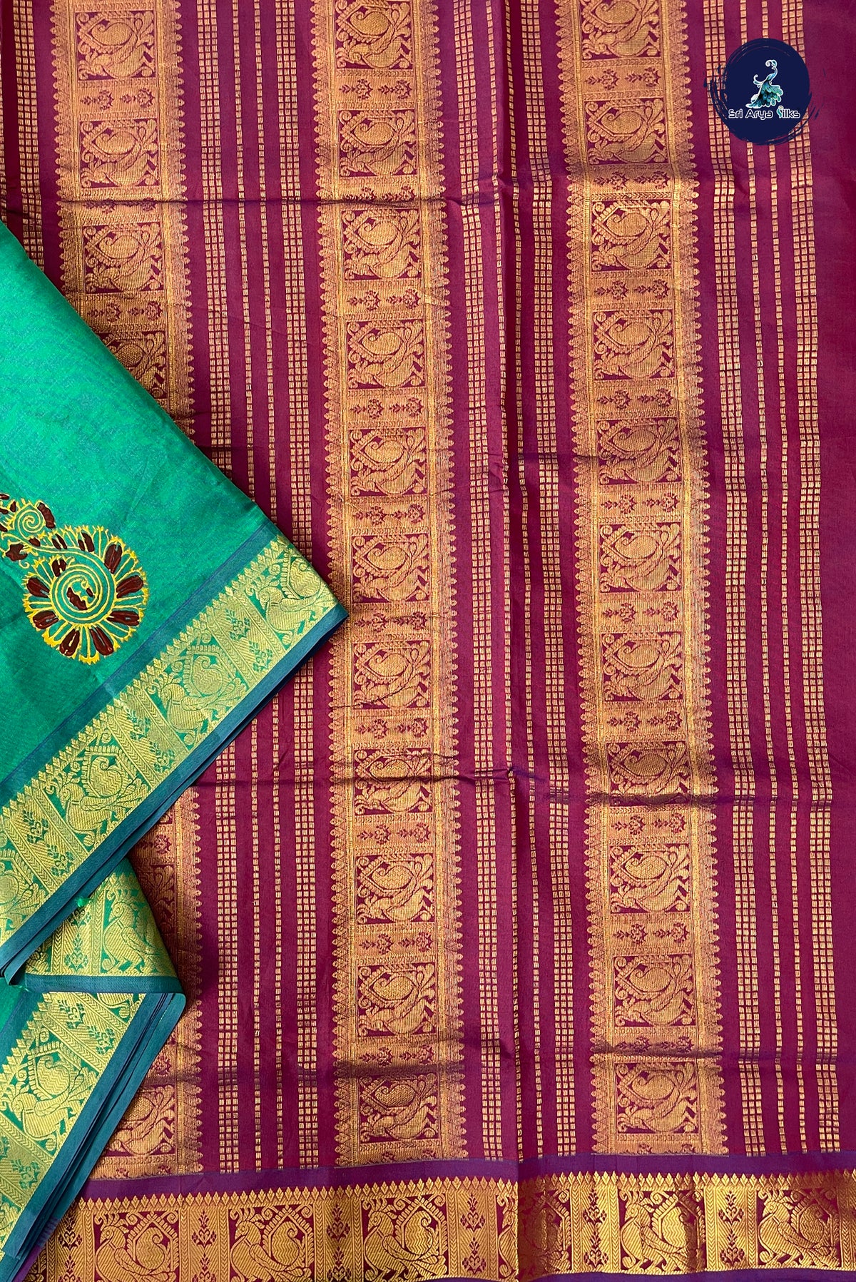Green Half Pure Madisar Silk Cotton Saree With Printed Pattern