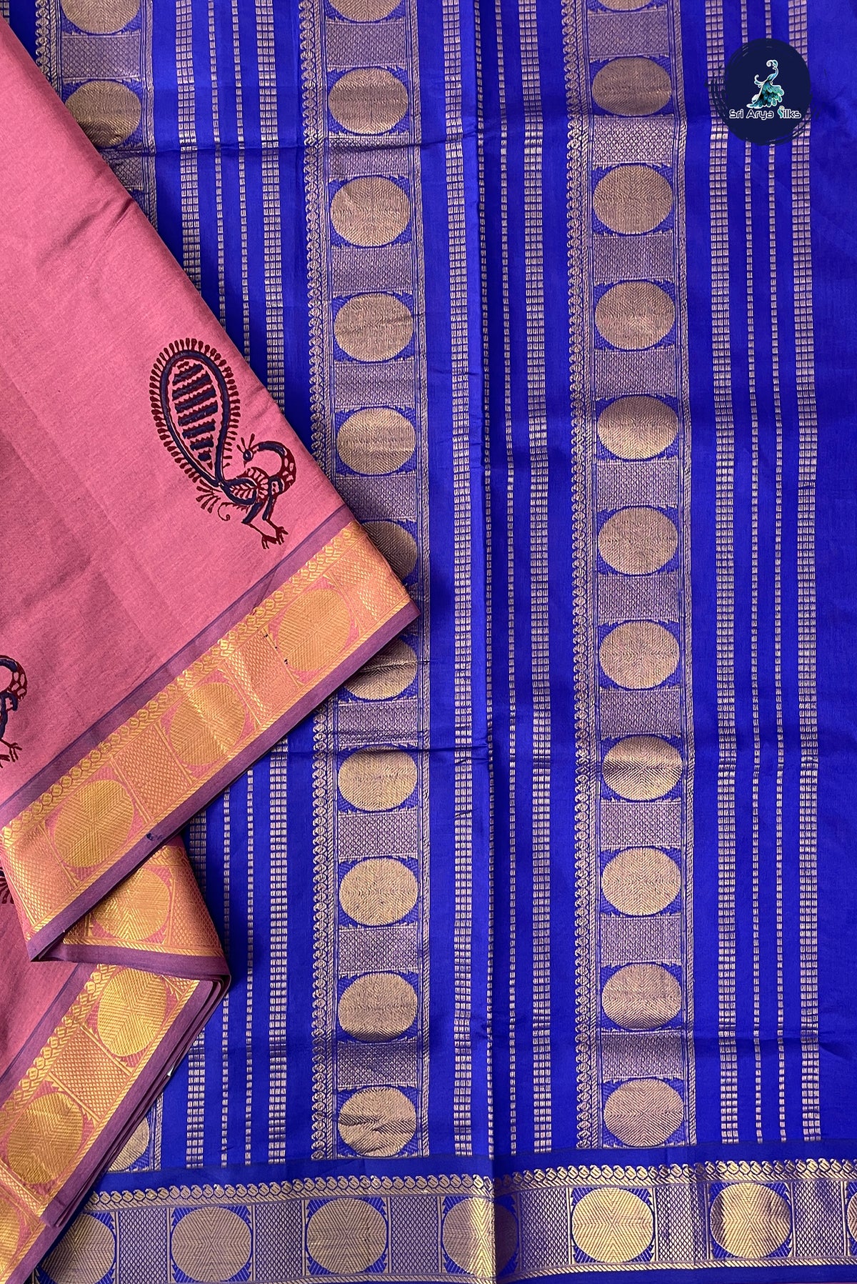 Caramel Shade Half Pure Madisar Silk Cotton Saree With Printed Pattern