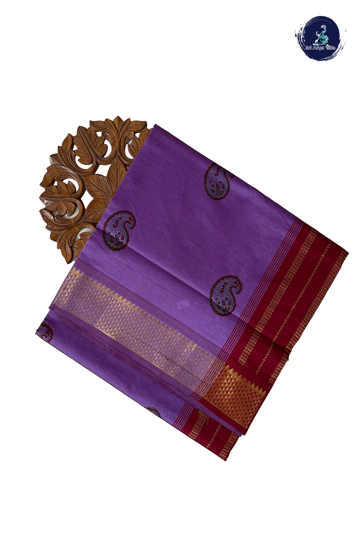 Lavender Half Pure Madisar Silk Cotton Saree With Printed Pattern