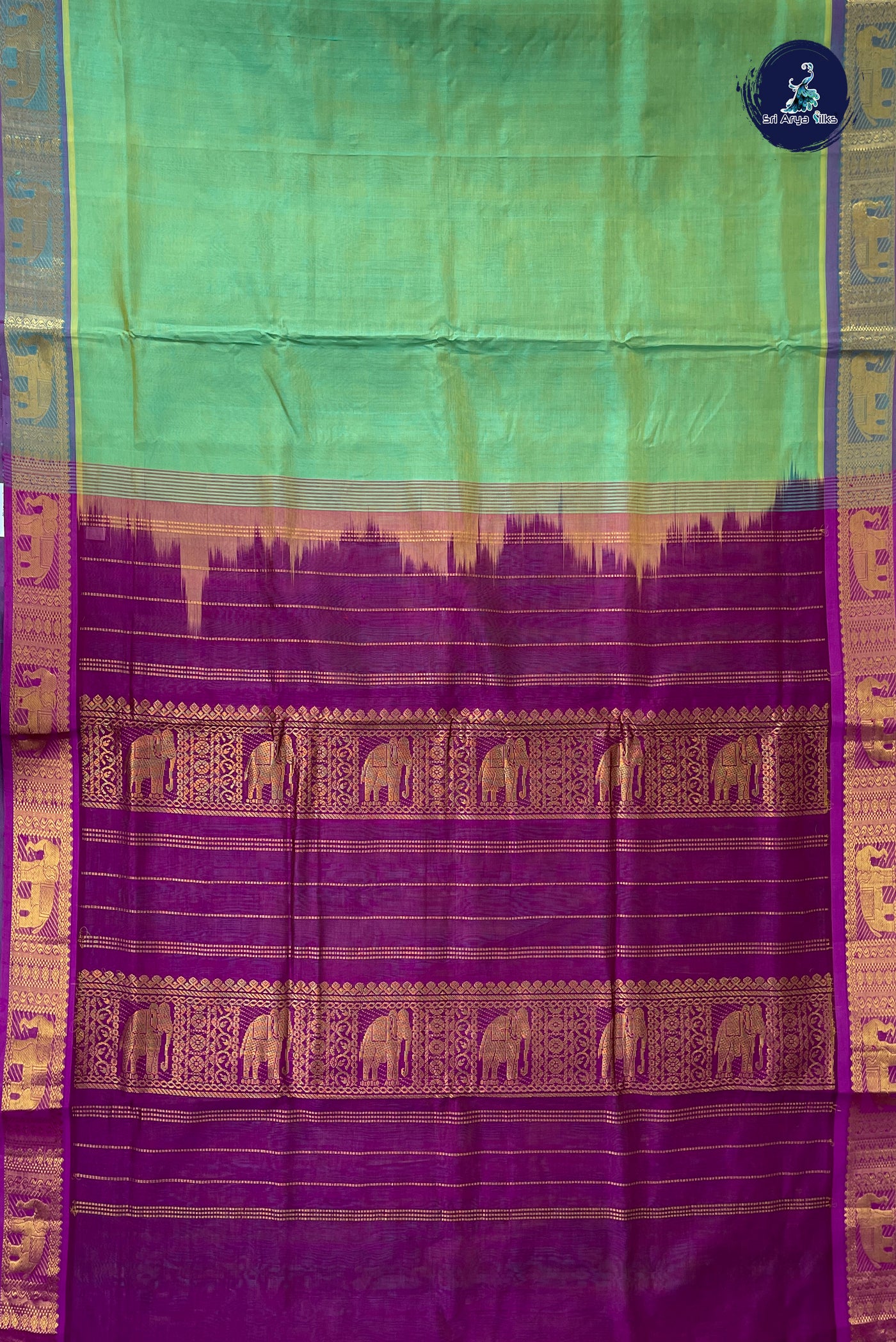 Bluish Green Madisar Silk Cotton Saree With Plain Pattern