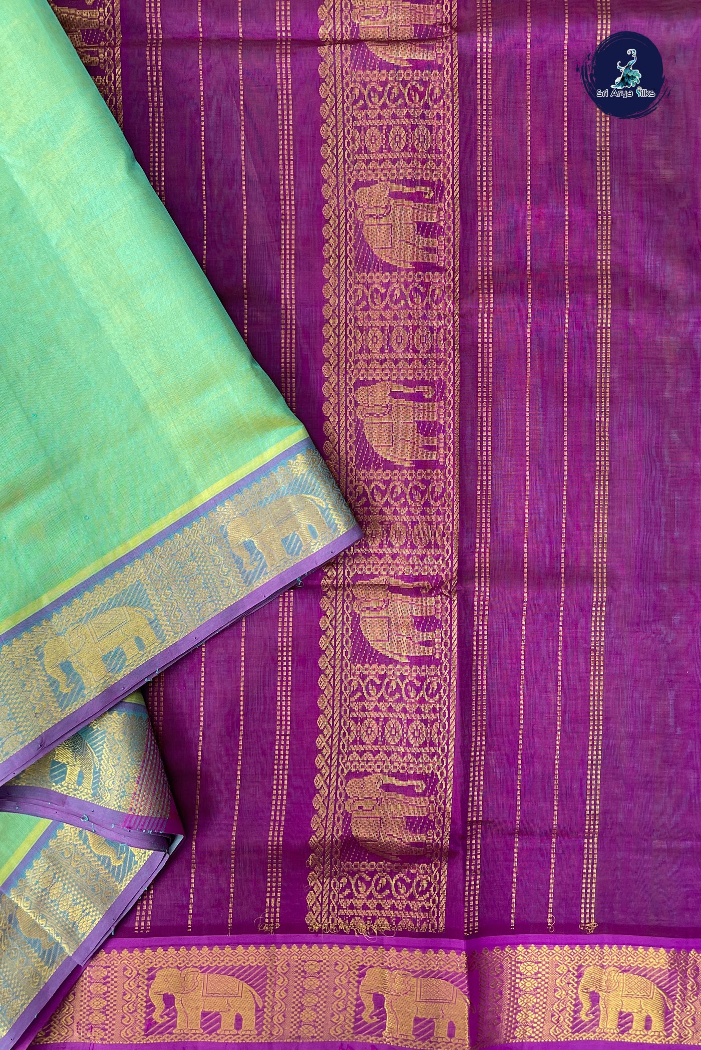 Bluish Green Madisar Silk Cotton Saree With Plain Pattern