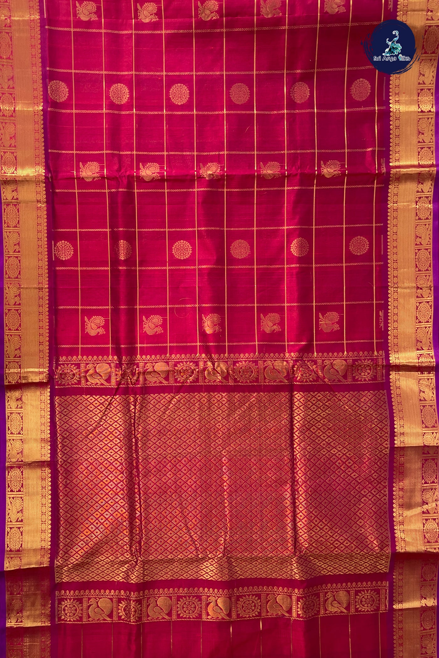 Arakku Madisar Silk Cotton Saree With Zari Checked Pattern