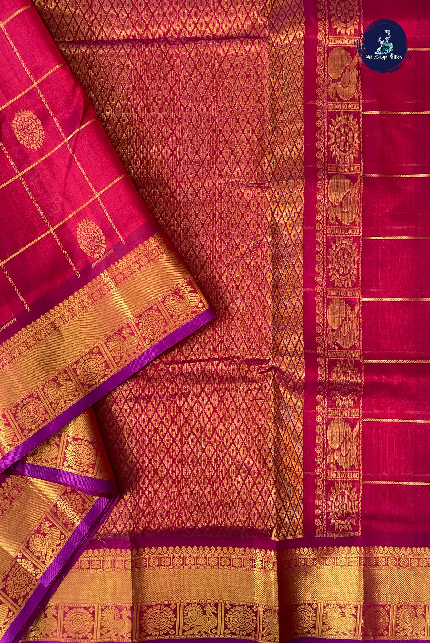 Arakku Madisar Silk Cotton Saree With Zari Checked Pattern