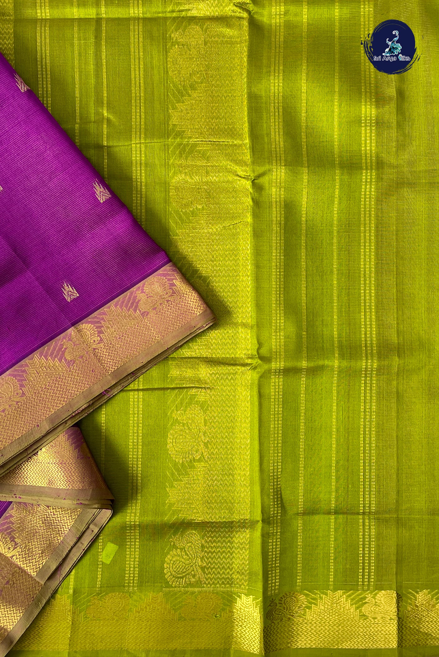 Purple Madisar Silk Cotton Saree With Vaira Oosi Pattern