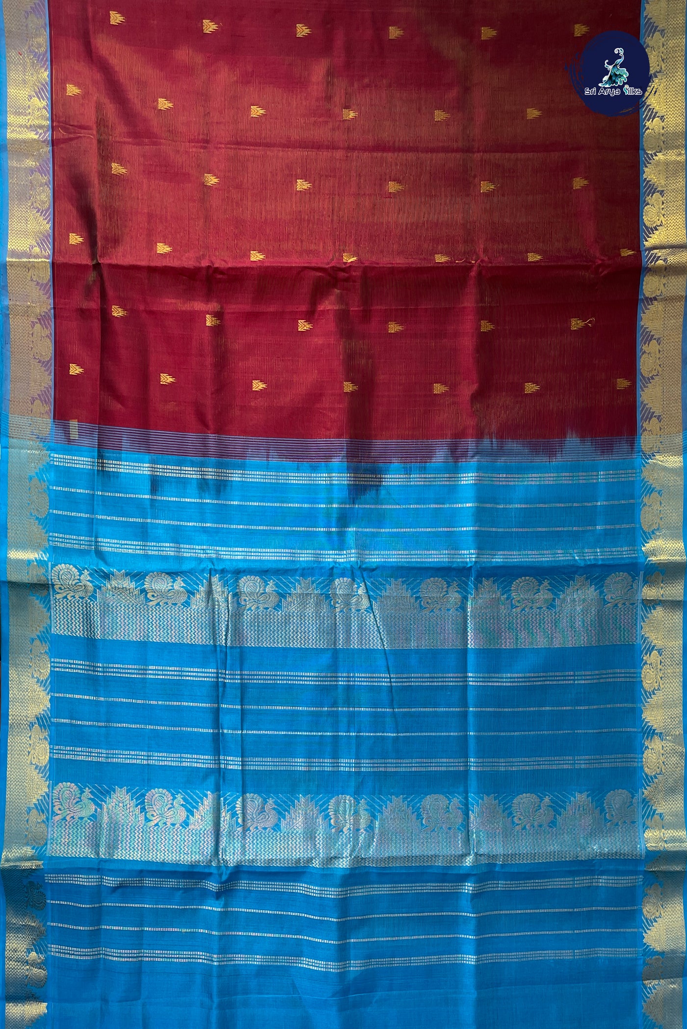 Maroon Madisar Silk Cotton Saree With Vaira Oosi Pattern