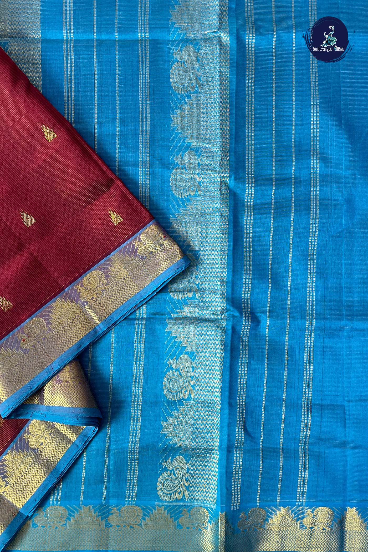 Maroon Madisar Silk Cotton Saree With Vaira Oosi Pattern