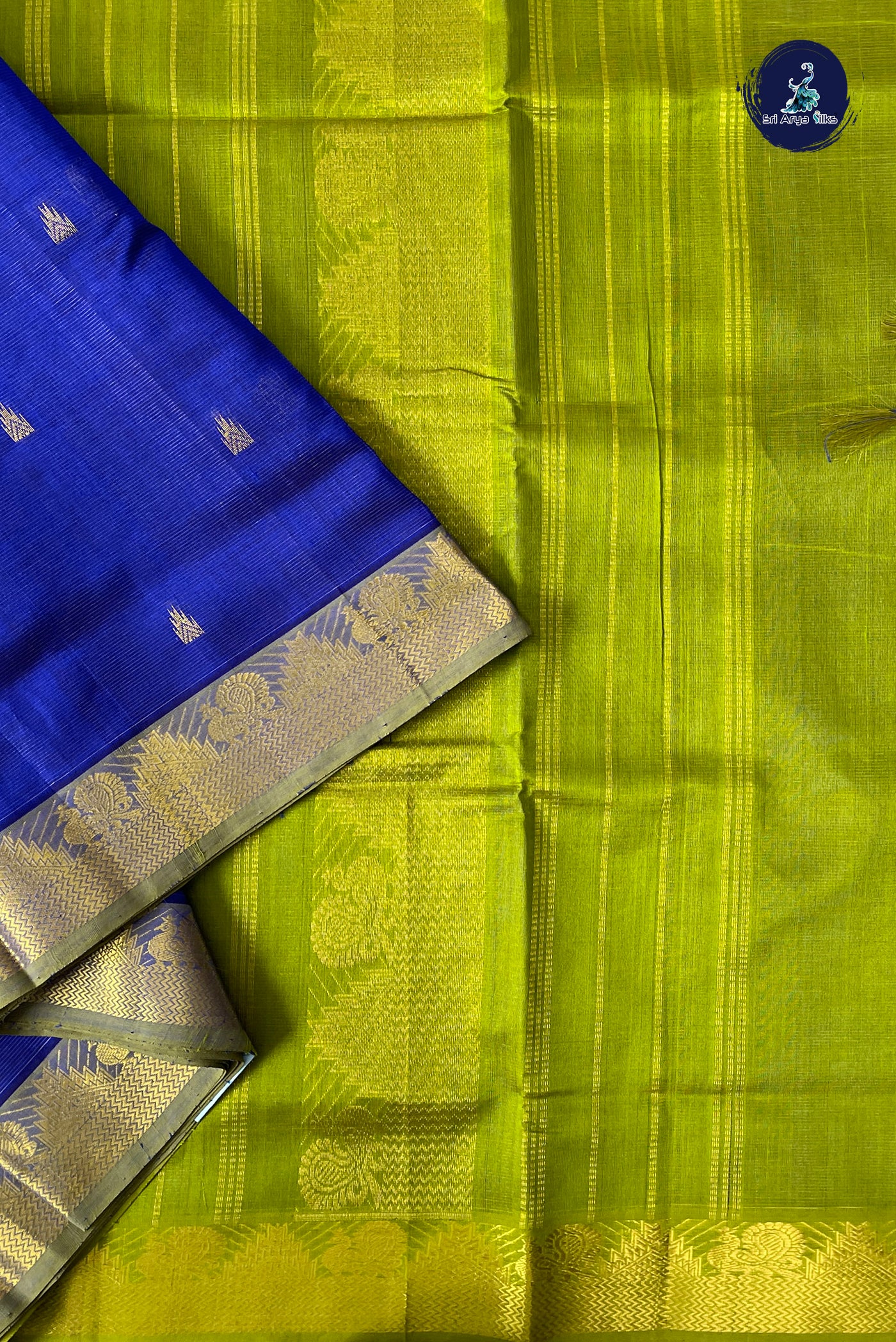 MS Blue Madisar Silk Cotton Saree With Vaira Oosi Pattern