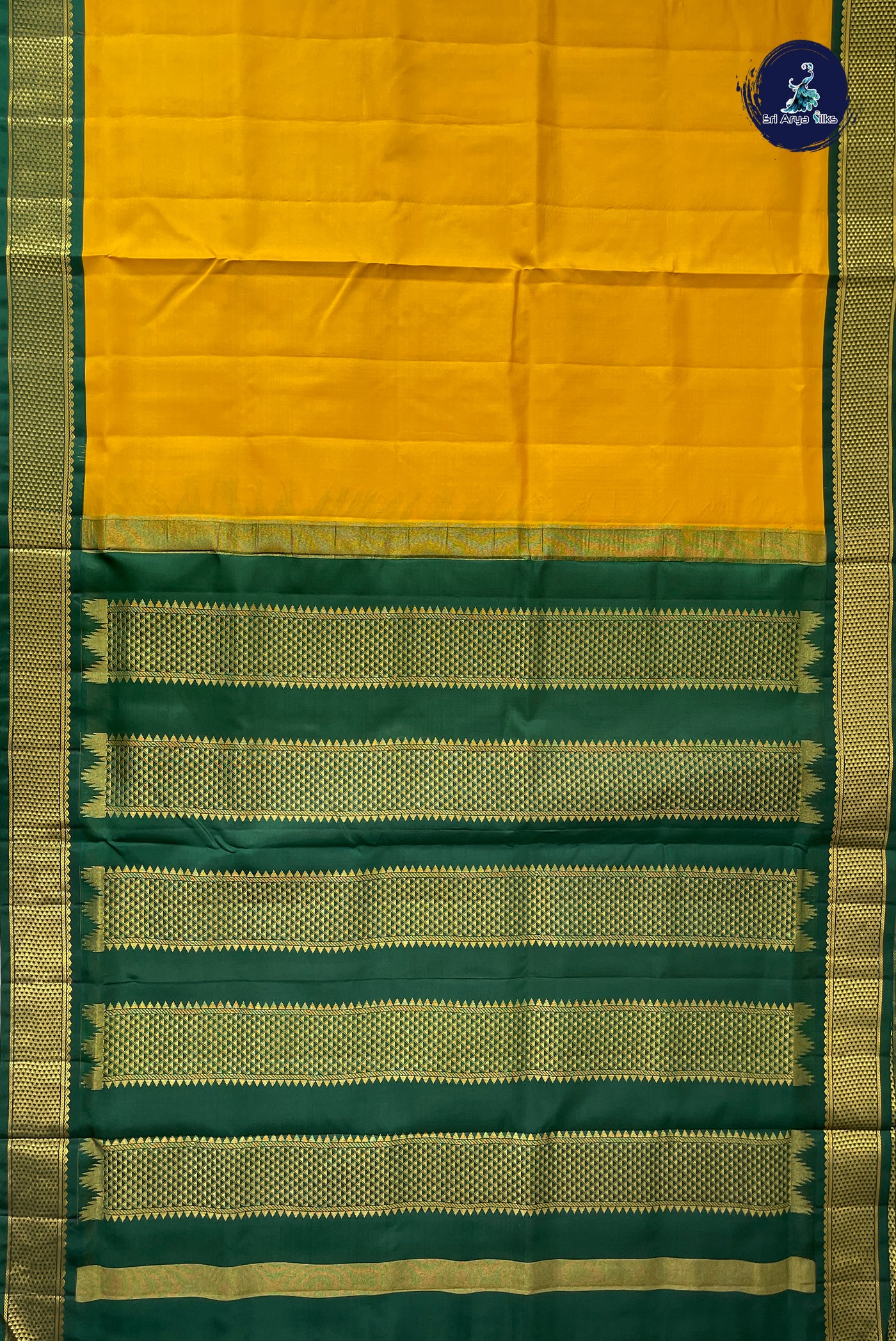 Turmeric Yellow Madisar 10 Yards Silk Saree With Plain Pattern