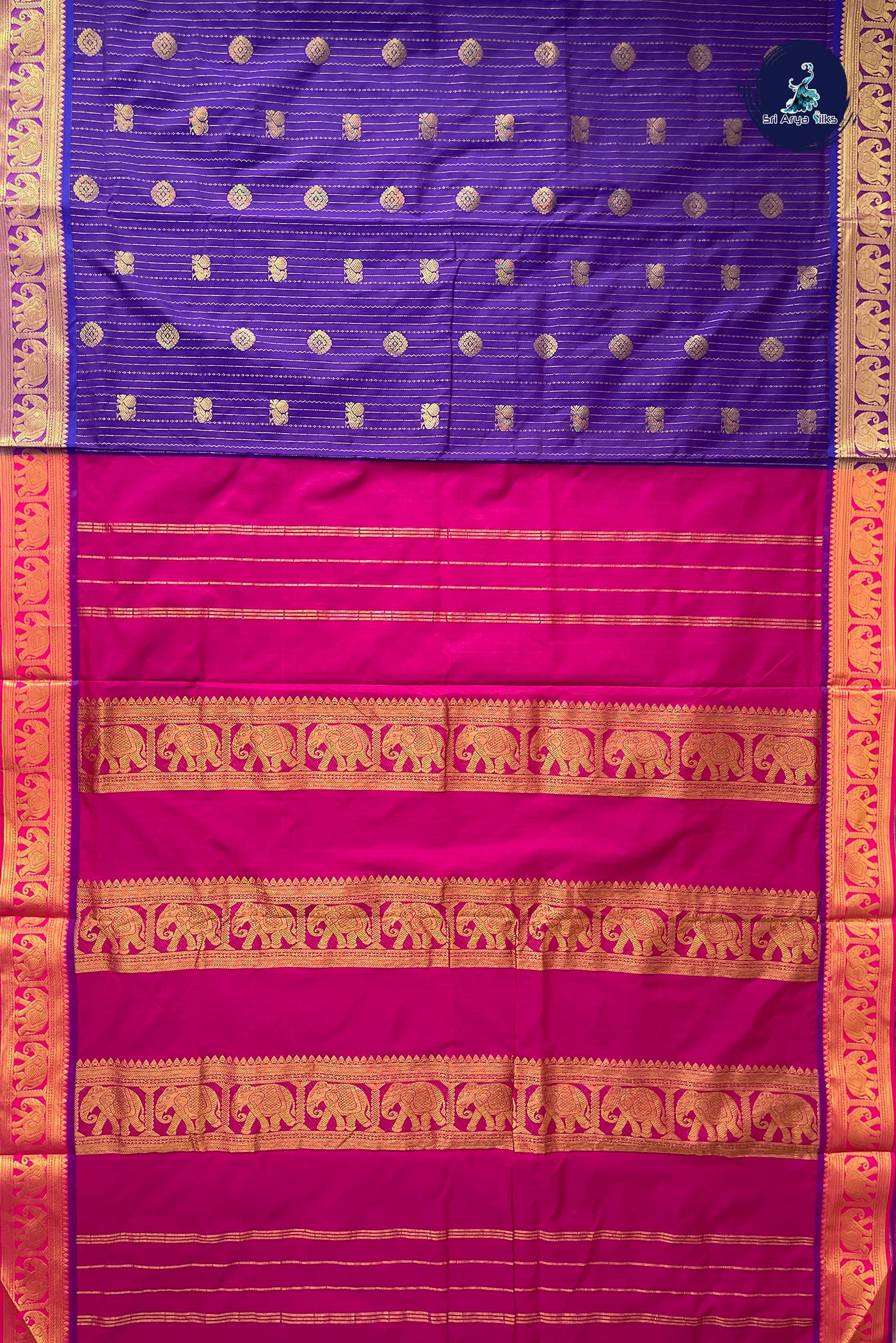Violet Madisar Semi Silk Saree With Stripes Pattern