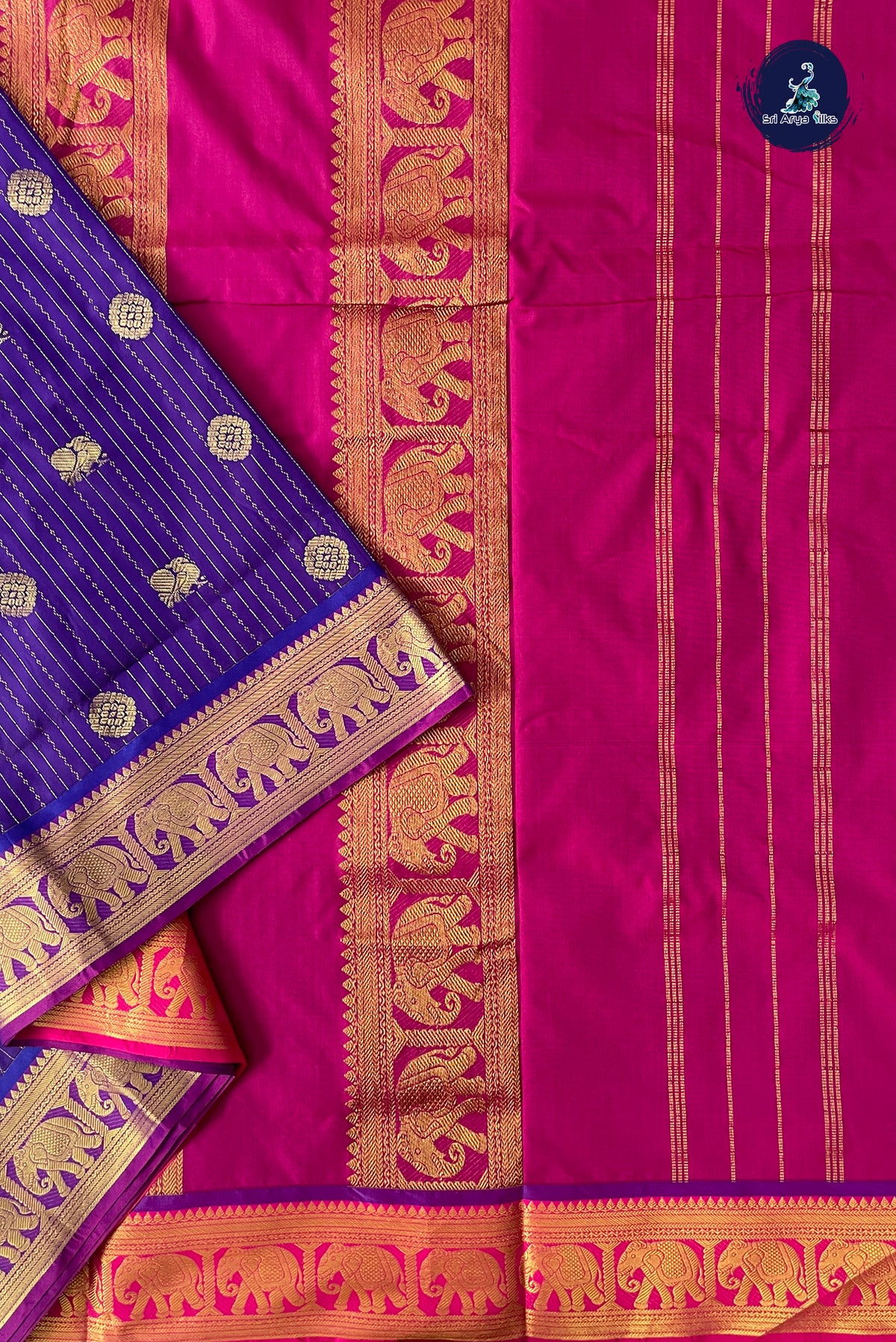 Violet Madisar Semi Silk Saree With Stripes Pattern