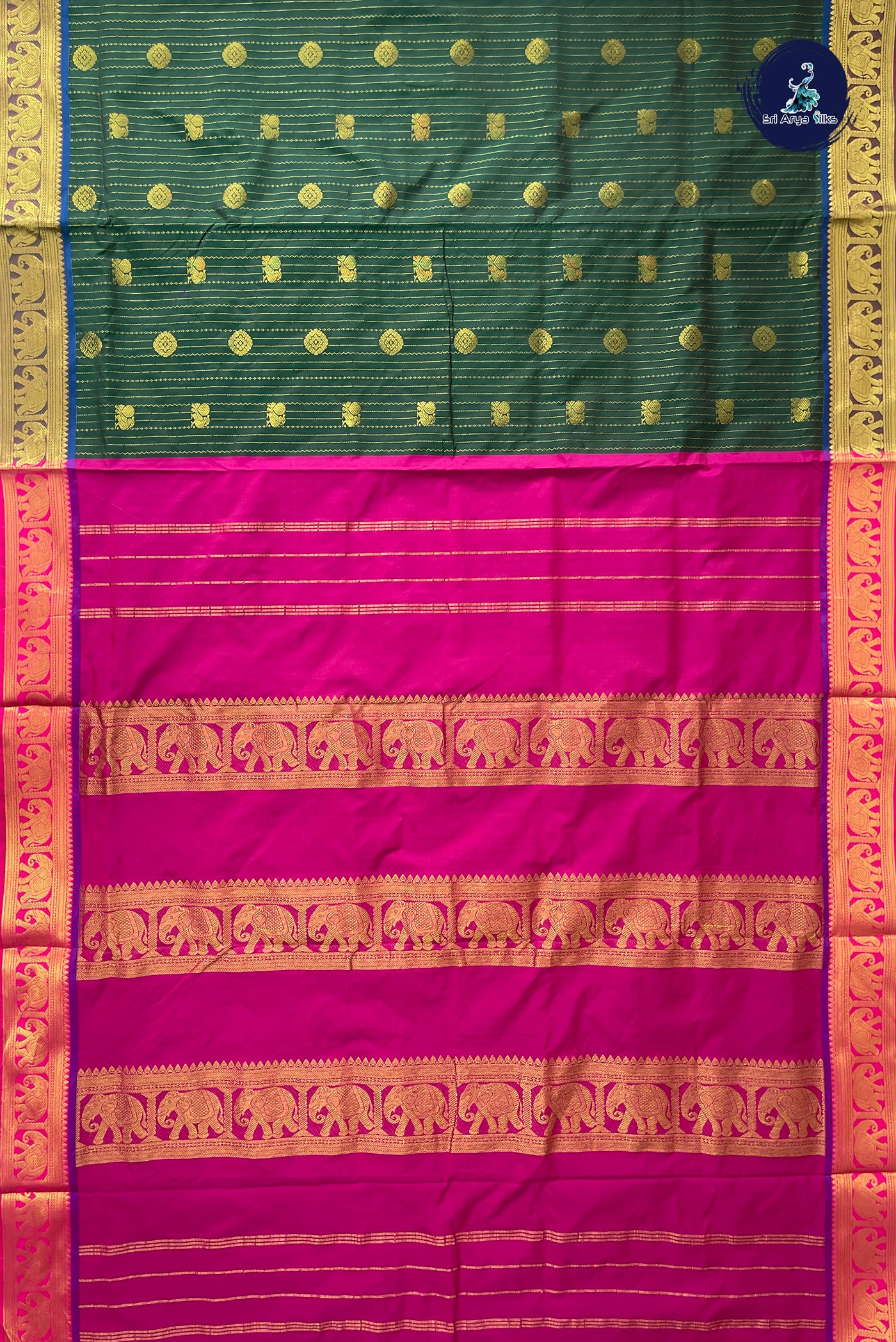 Bottle Green Madisar Semi Silk Saree With Stripes Pattern
