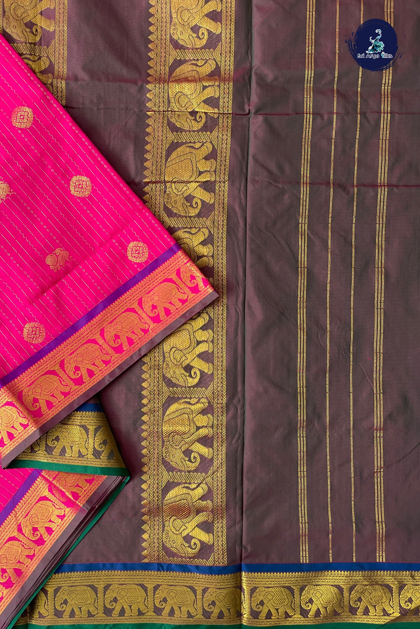 Pink Madisar Semi Silk Saree With Stripes Pattern