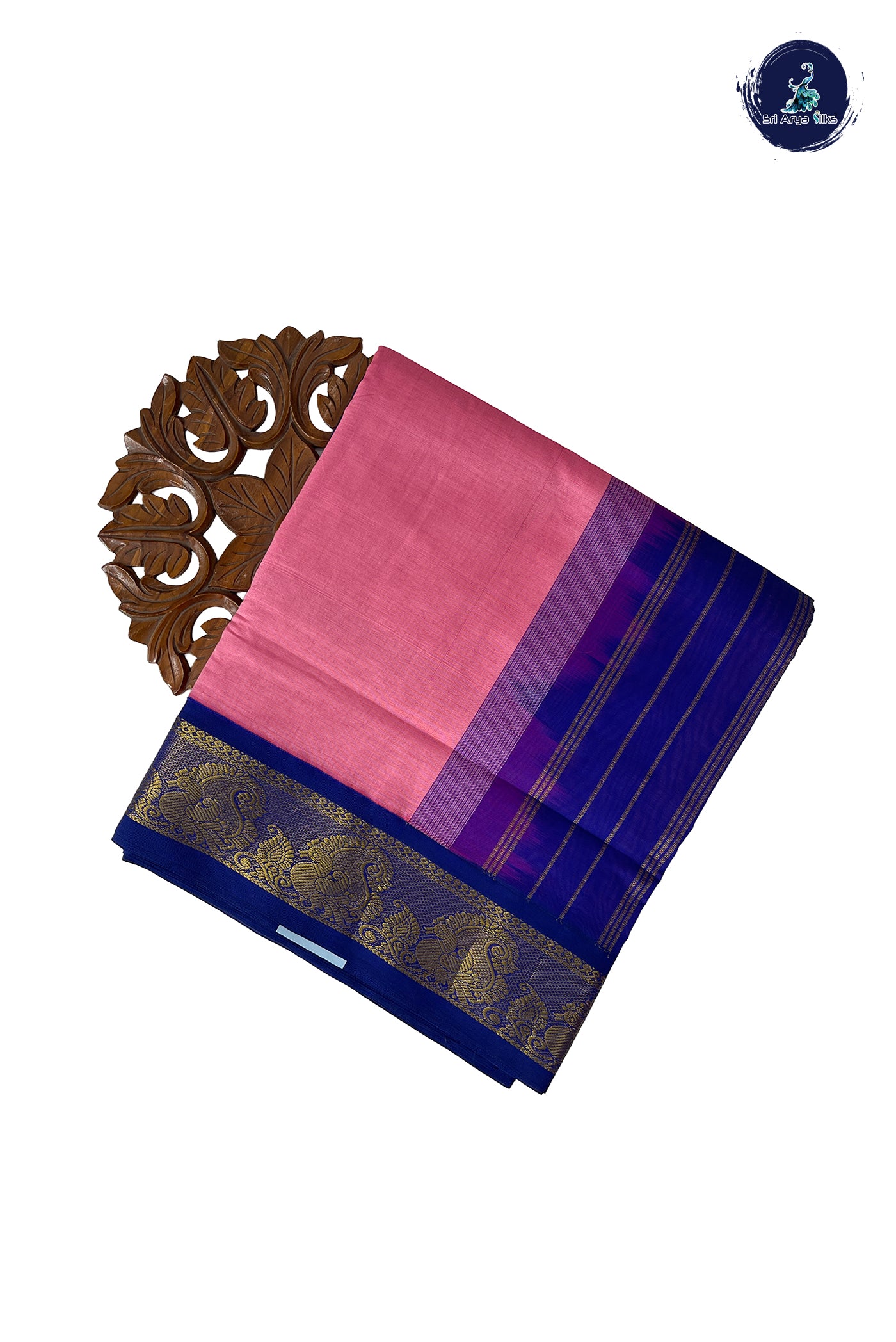 Lotus Pink Half Pure Madisar Silk Cotton Saree With Plain Pattern