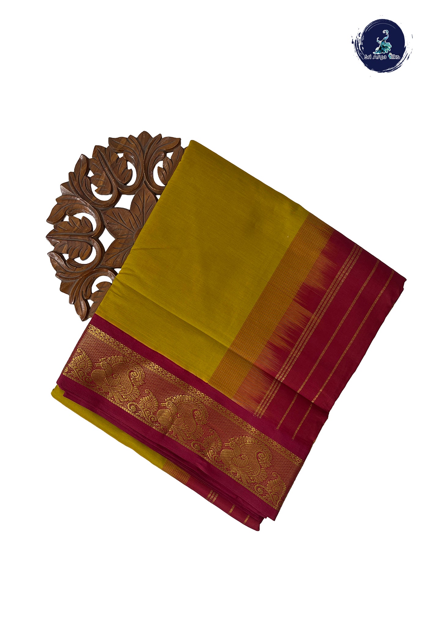 Mustard Yellow Half Pure Madisar Silk Cotton Saree With Plain Pattern