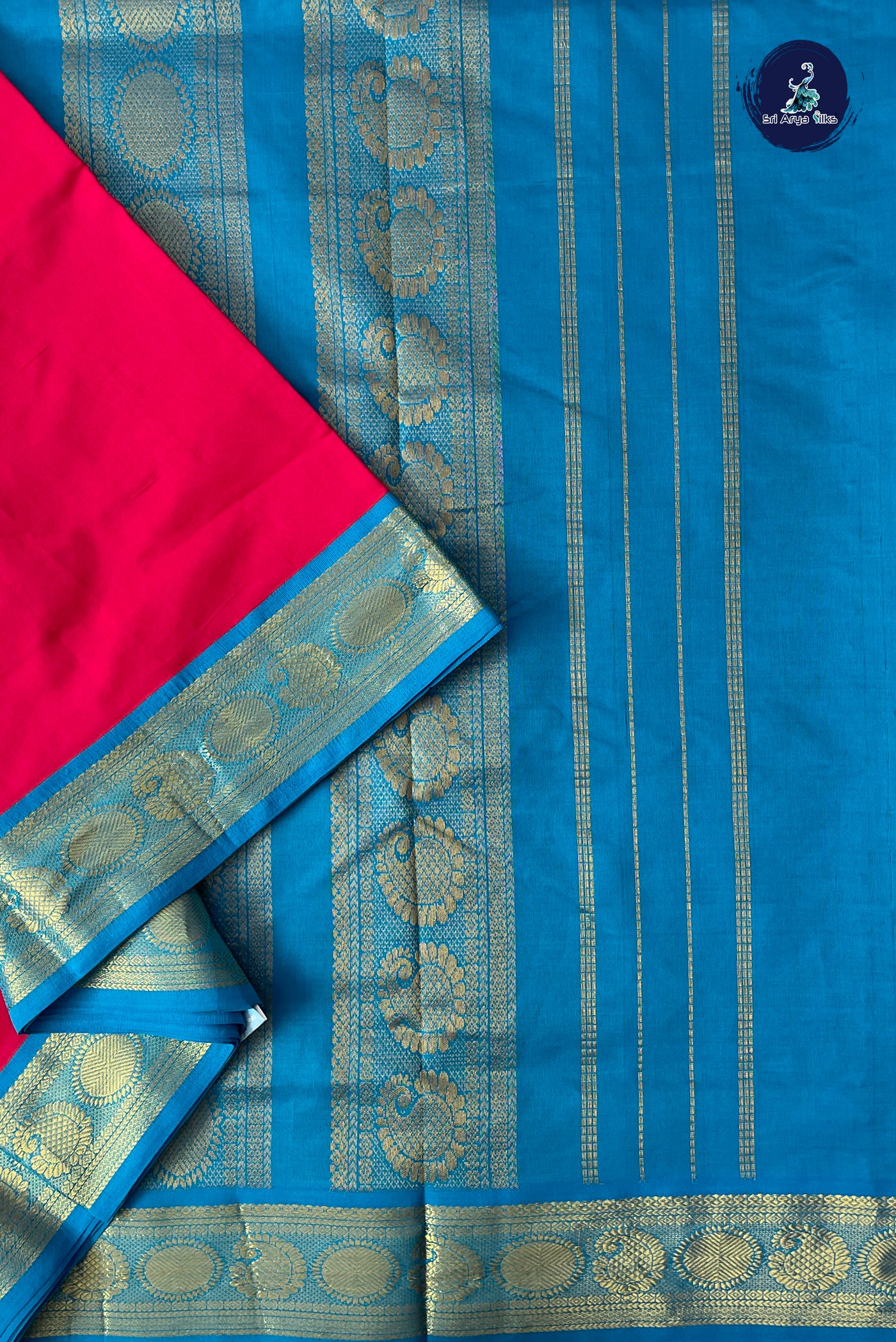 Reddish Pink Half Pure Madisar Silk Cotton Saree With Plain Pattern
