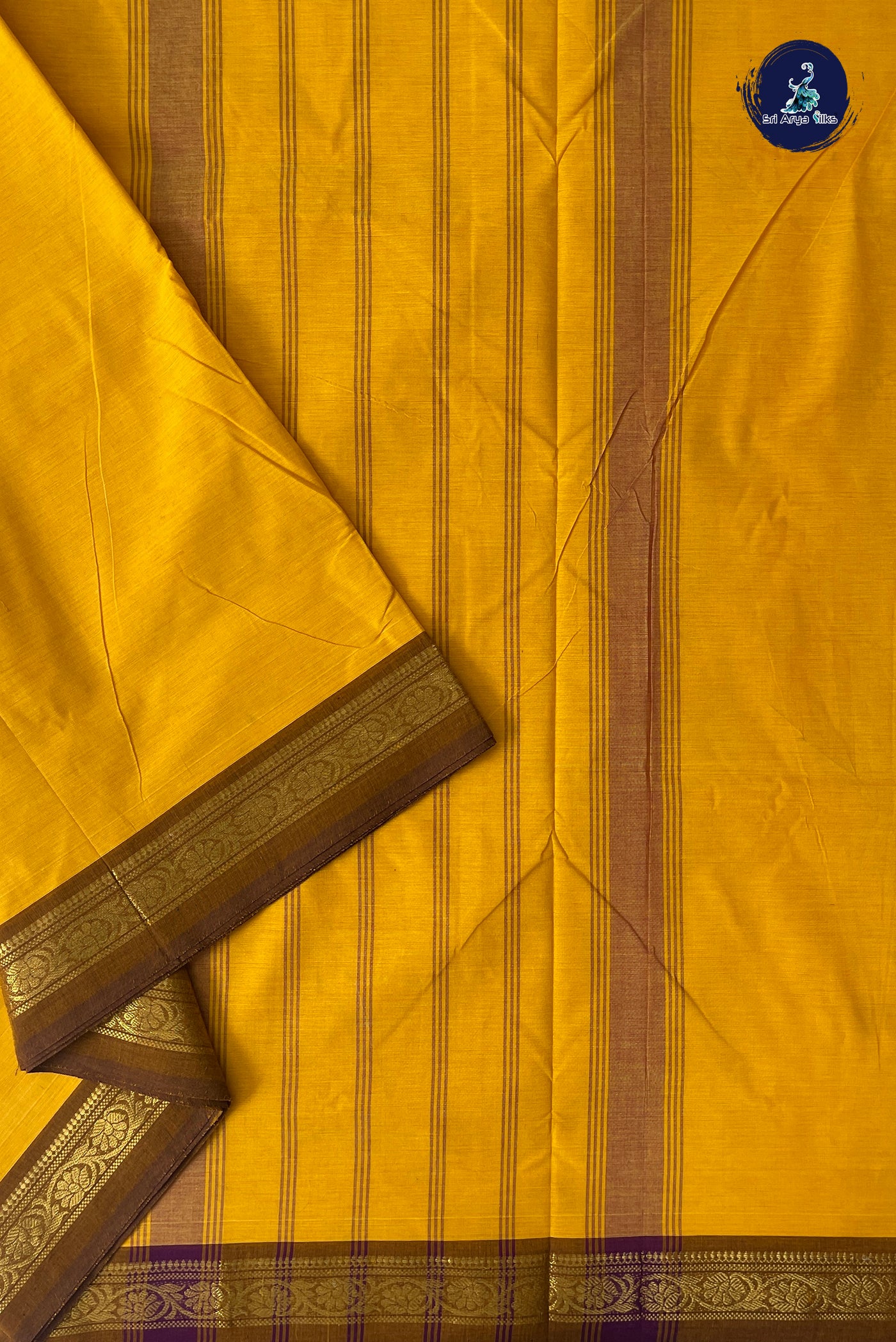 Yellow 10.5 Yards Madisar Saree With Plain Pattern
