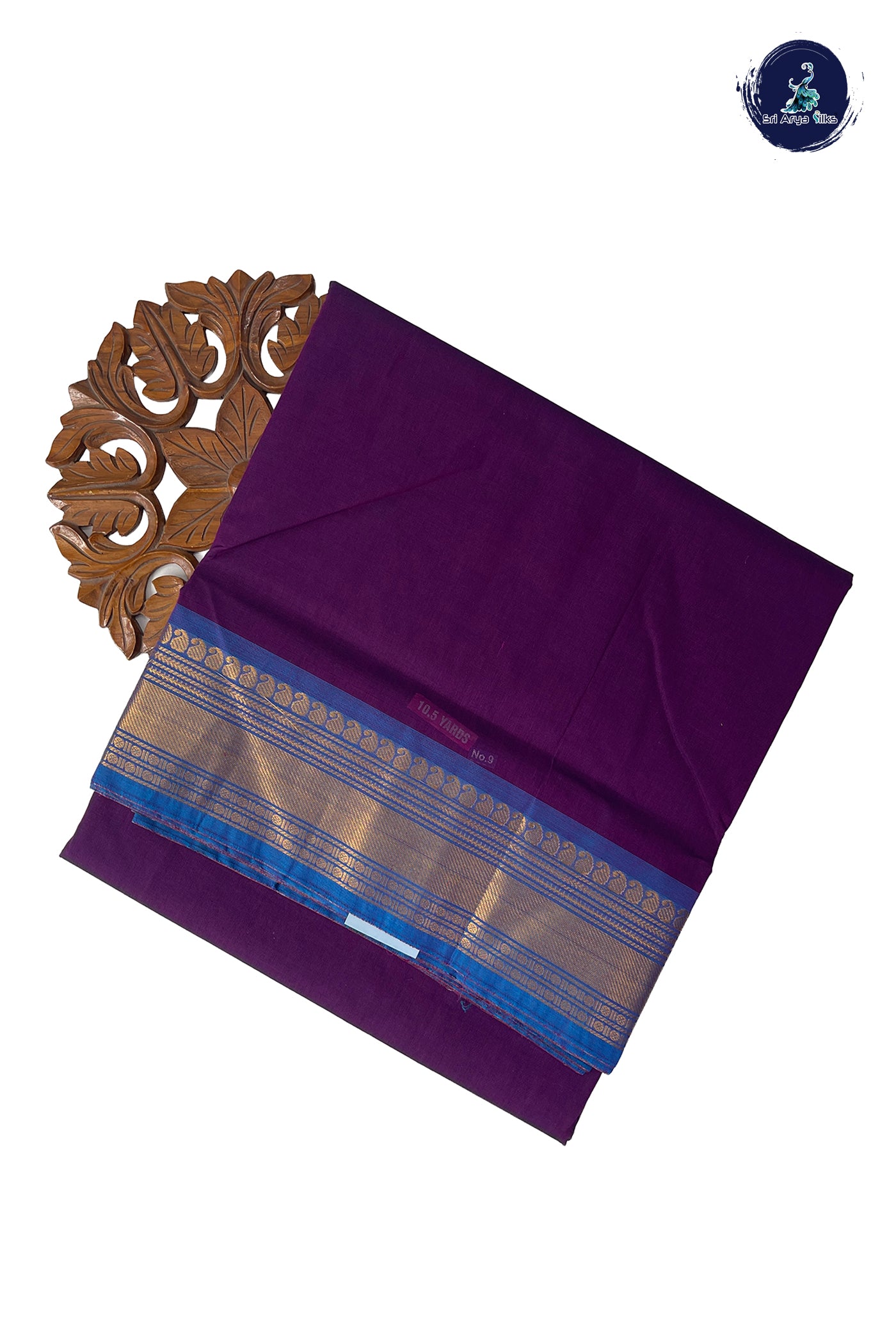 Dark Brinjal 10.5 Yards Madisar Saree With Plain Pattern