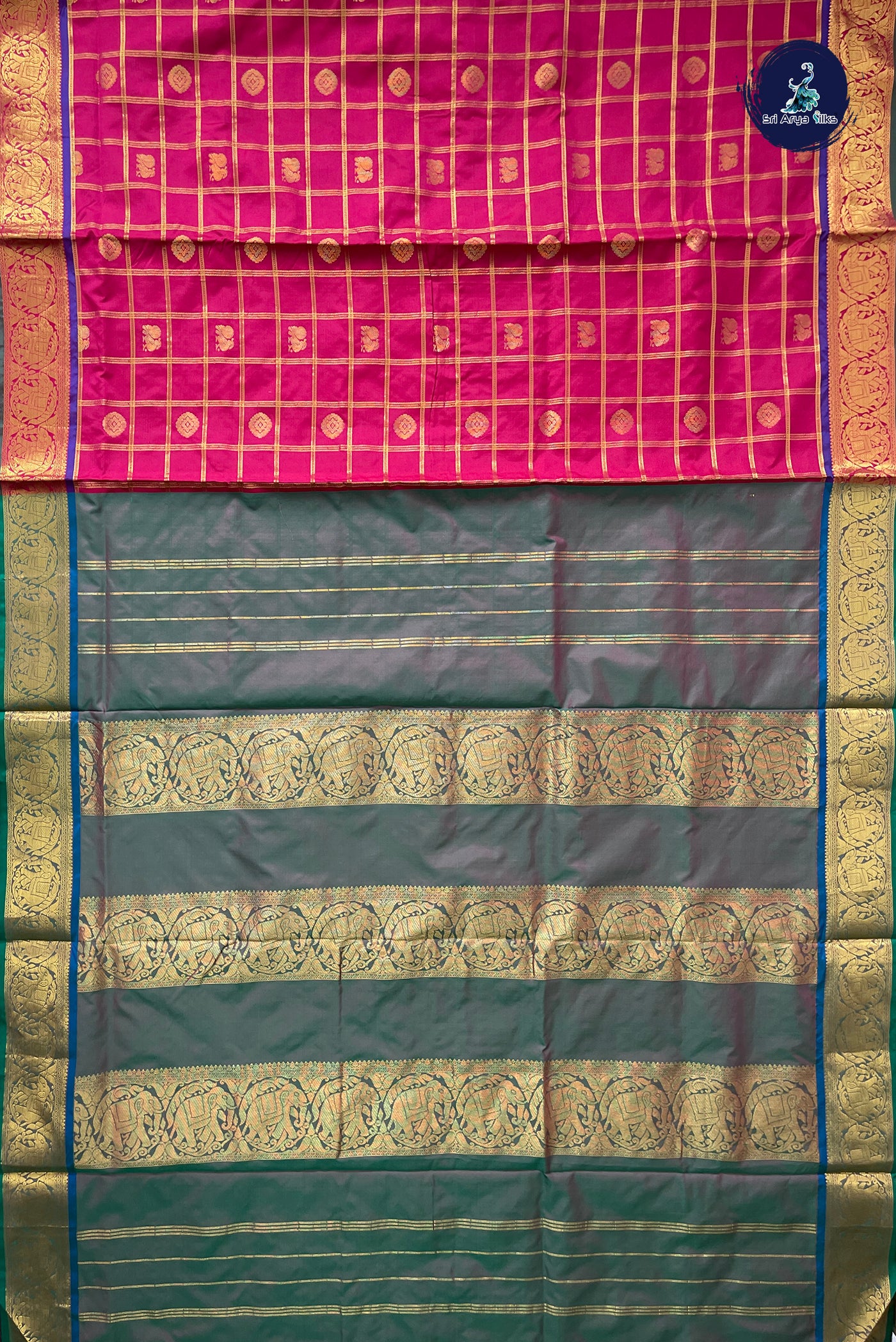 Pinkish Maroon Madisar Semi Silk Saree With Zari Checked Pattern